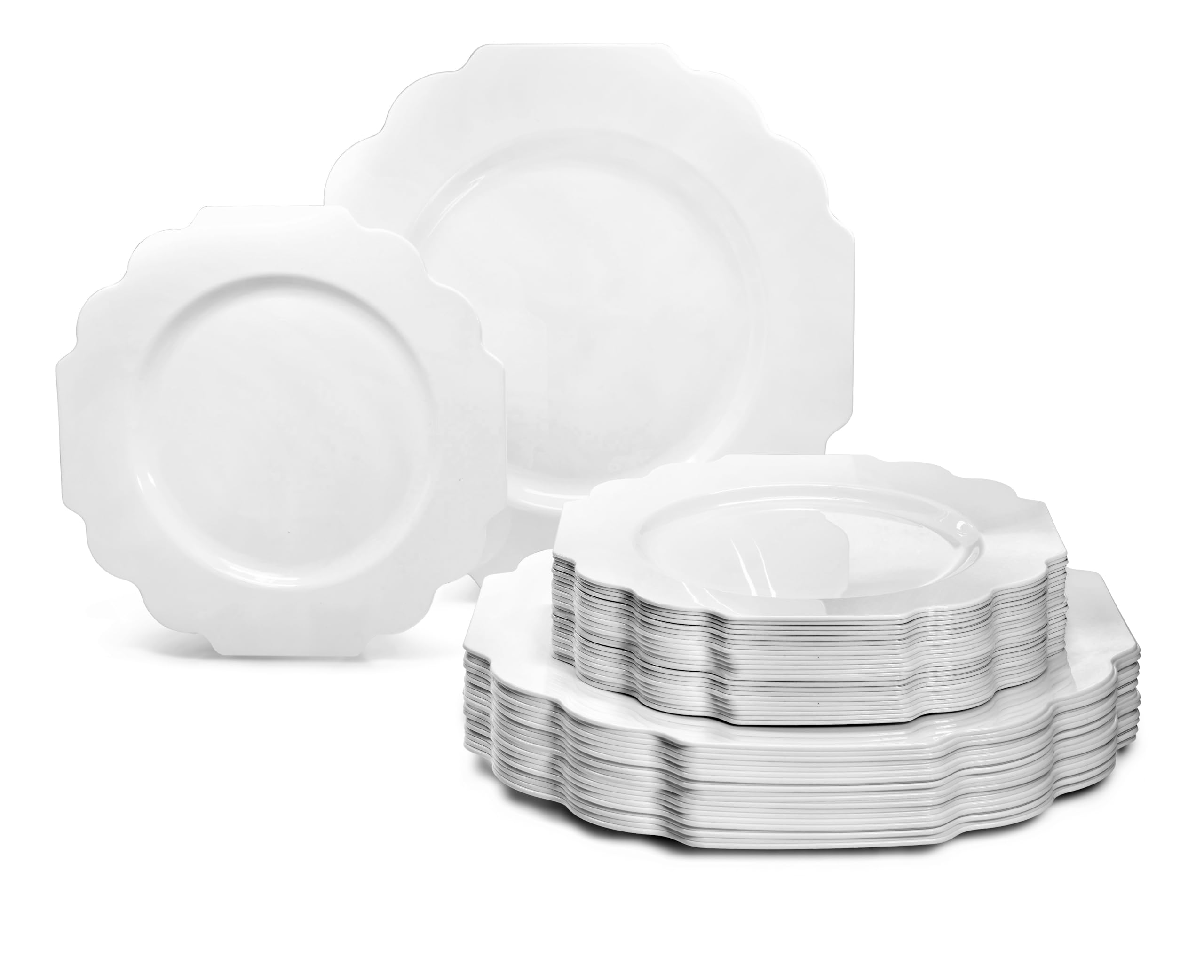80-Pack Heavyweight Disposable Plastic Plates for Weddings & Parties - 40 x 10.5'' Dinner Plates + 40 x 8'' Salad/Dessert Plates (Imperial White) - Perfect for Large Gatherings, Catering & Special Events