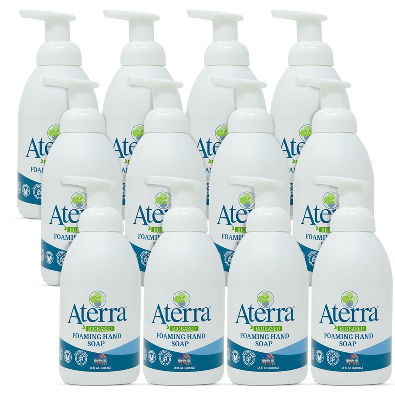 Aterra® Eco-Friendly Foaming Hand Soap Refill - 18oz Bulk Pack of 12 | Natural Plant-Based Formula for Kitchen, Bathroom & Office Use