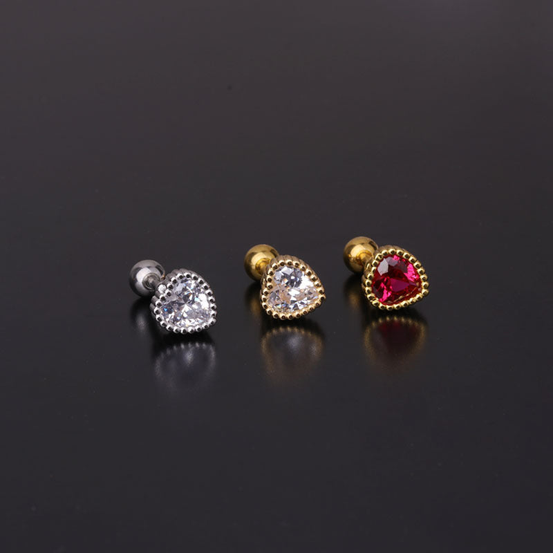 16G Cartilage Tiny Stud Earrings - Ruby Heart Earrings for Women | HSPJ290 | Perfect for Valentine's Day, Anniversary Gifts & Everyday Elegant Wear