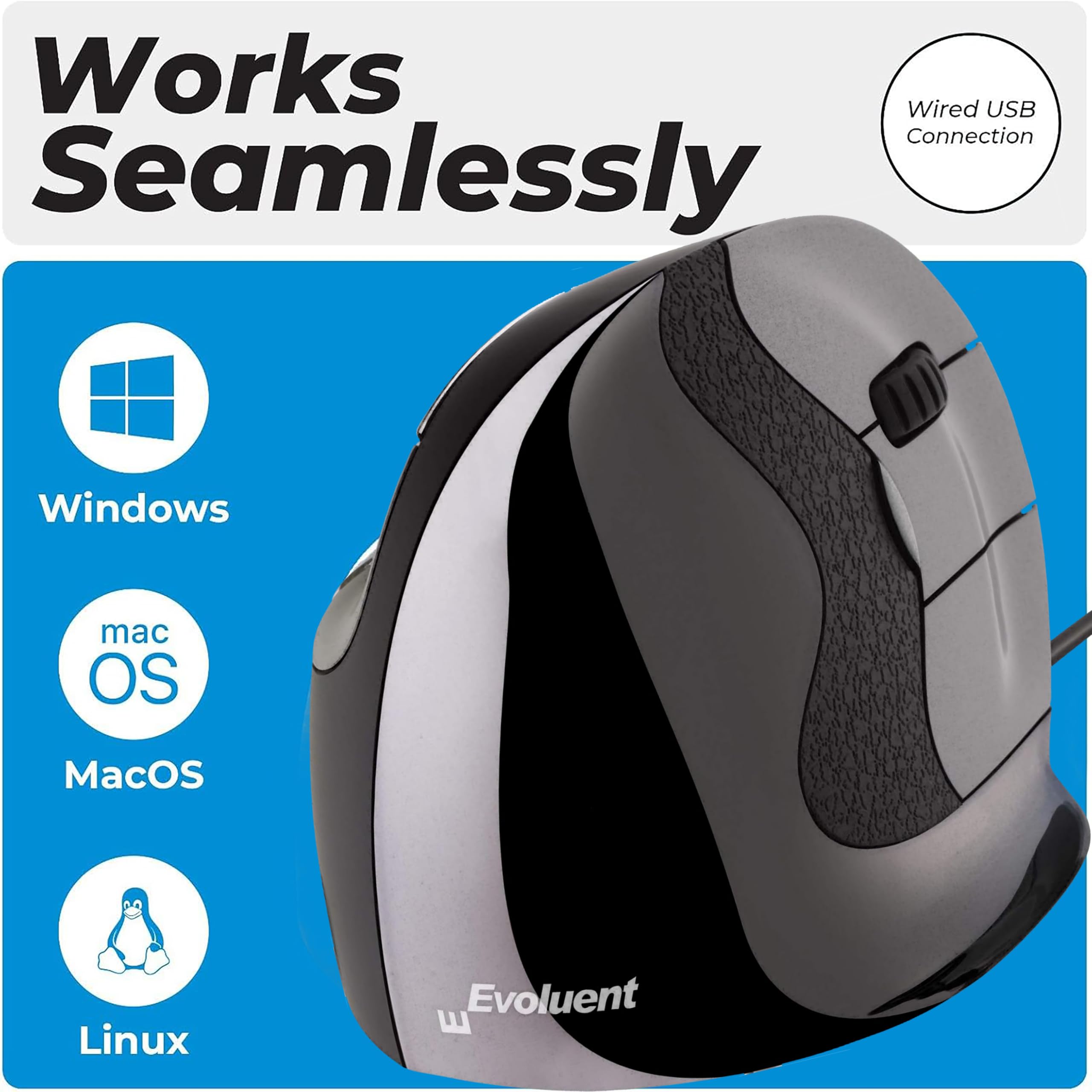 Evoluent VerticalMouse VMDM Right-Handed Ergonomic Wired Mouse - Original Brand Since 2002 - Perfect for Office Work, Computer Use & Reducing Wrist Pain
