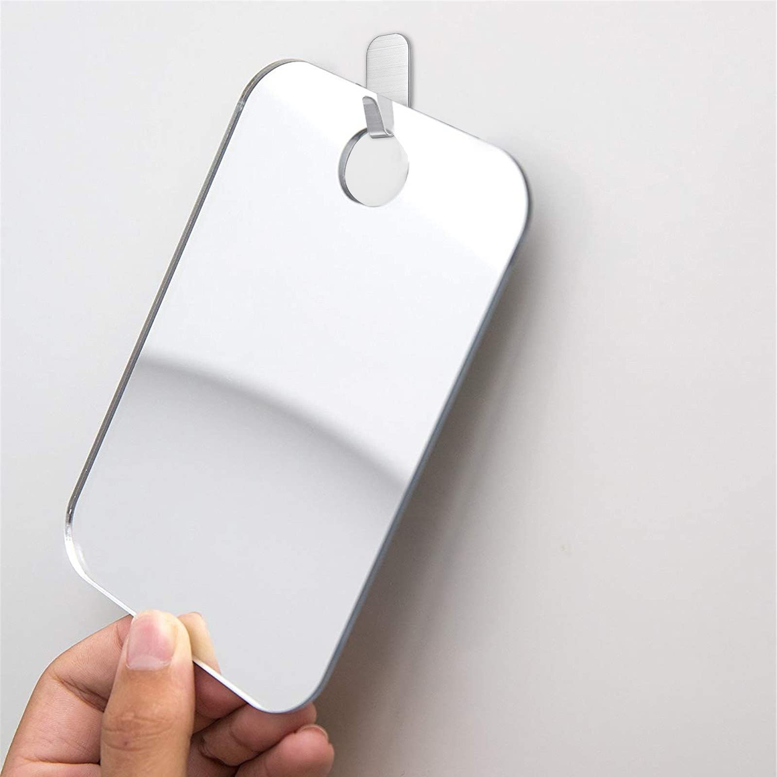ULemeili Anti-Fog Shower Mirror with Adhesive Hooks - Large Fogless Bathroom Mirror for Shaving & Makeup - Shatterproof Round Corner Frameless Design - Perfect for Travel & Home Bathroom Accessories