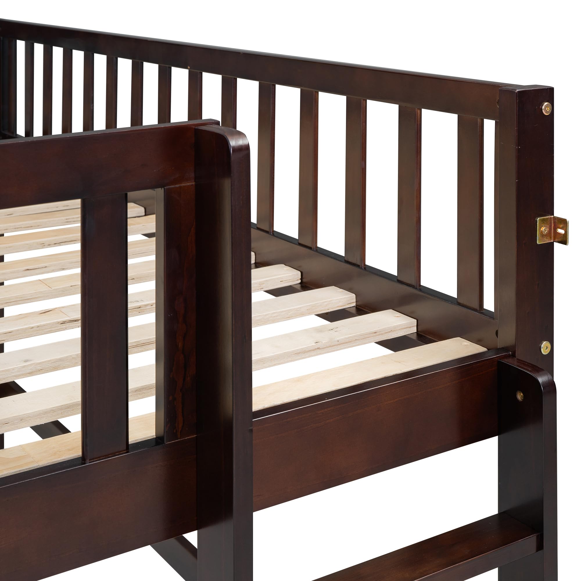 LZ LEISURE ZONE Full Size Wooden Loft Bed with Slide & Ladder - Low Profile Design, No Box Spring Needed, Espresso Finish - Perfect for Kids' Bedrooms, Dorm Rooms & Small Spaces