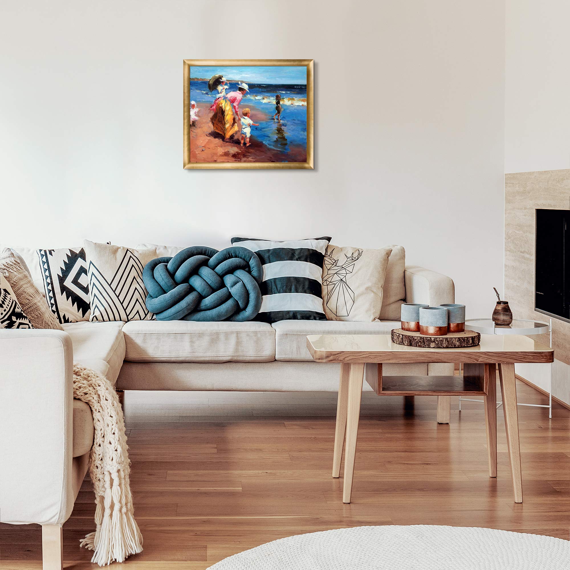 La Pastiche 'At The Beach' Gold Luminoso Framed Oil Painting - 27x23 Inch Wall Art for Living Room, Bedroom & Office Decor