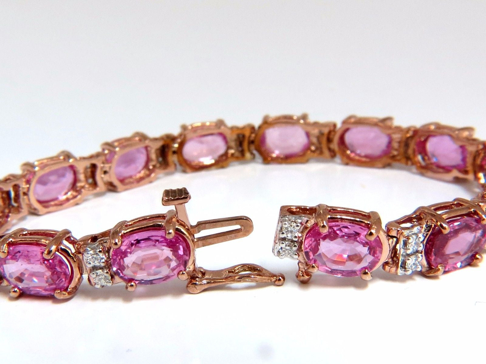 22.46ct Natural Vivid Pink Sapphire & Diamond Bracelet in 14K Gold | VS Clarity | Luxury Statement Jewelry for Weddings, Anniversaries & Special Occasions