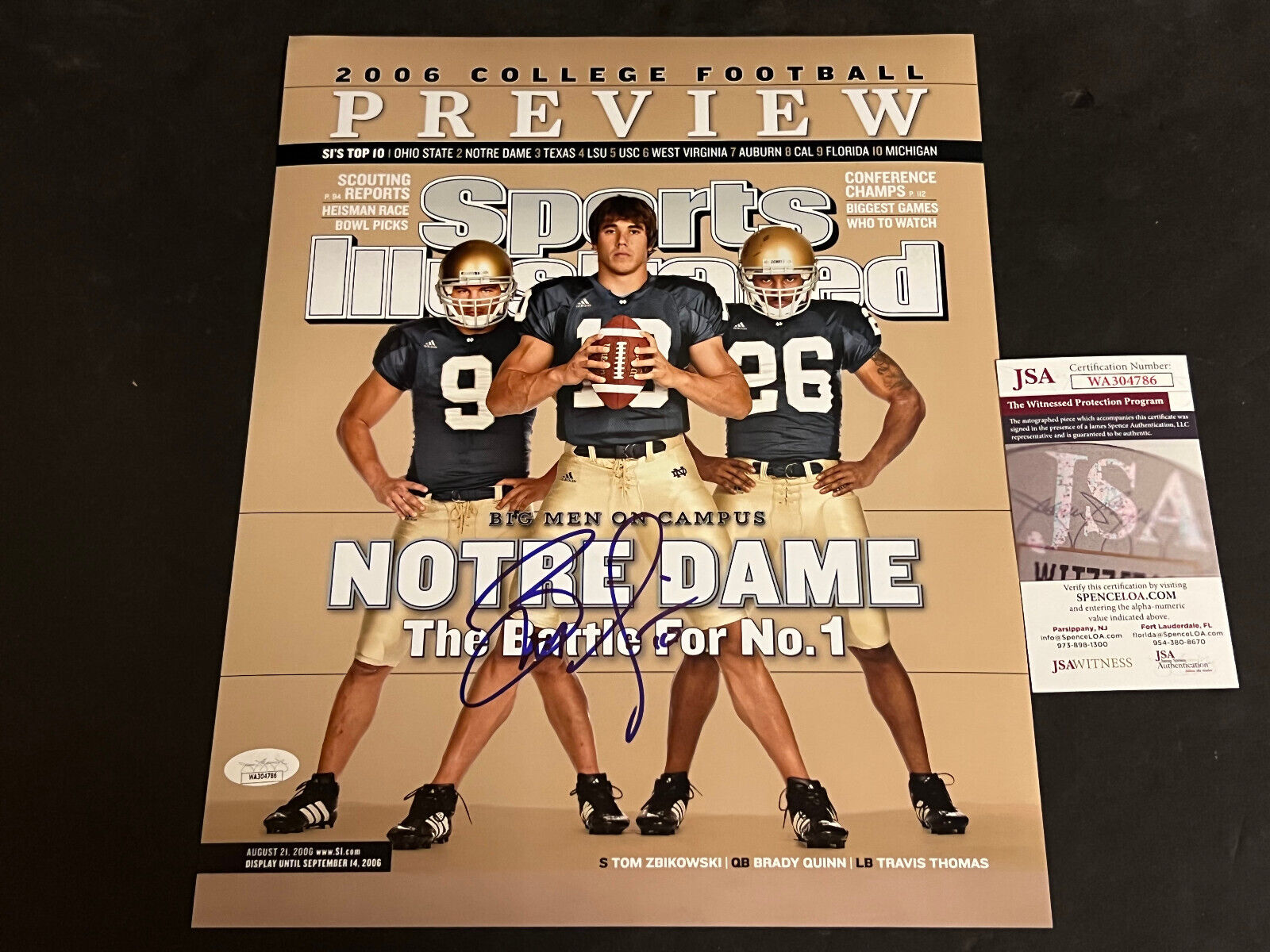 Brady Quinn Autographed Notre Dame Fighting Irish 11x14 Photo - Sports Illustrated Cover - Perfect for Sports Memorabilia Collectors and Irish Fans