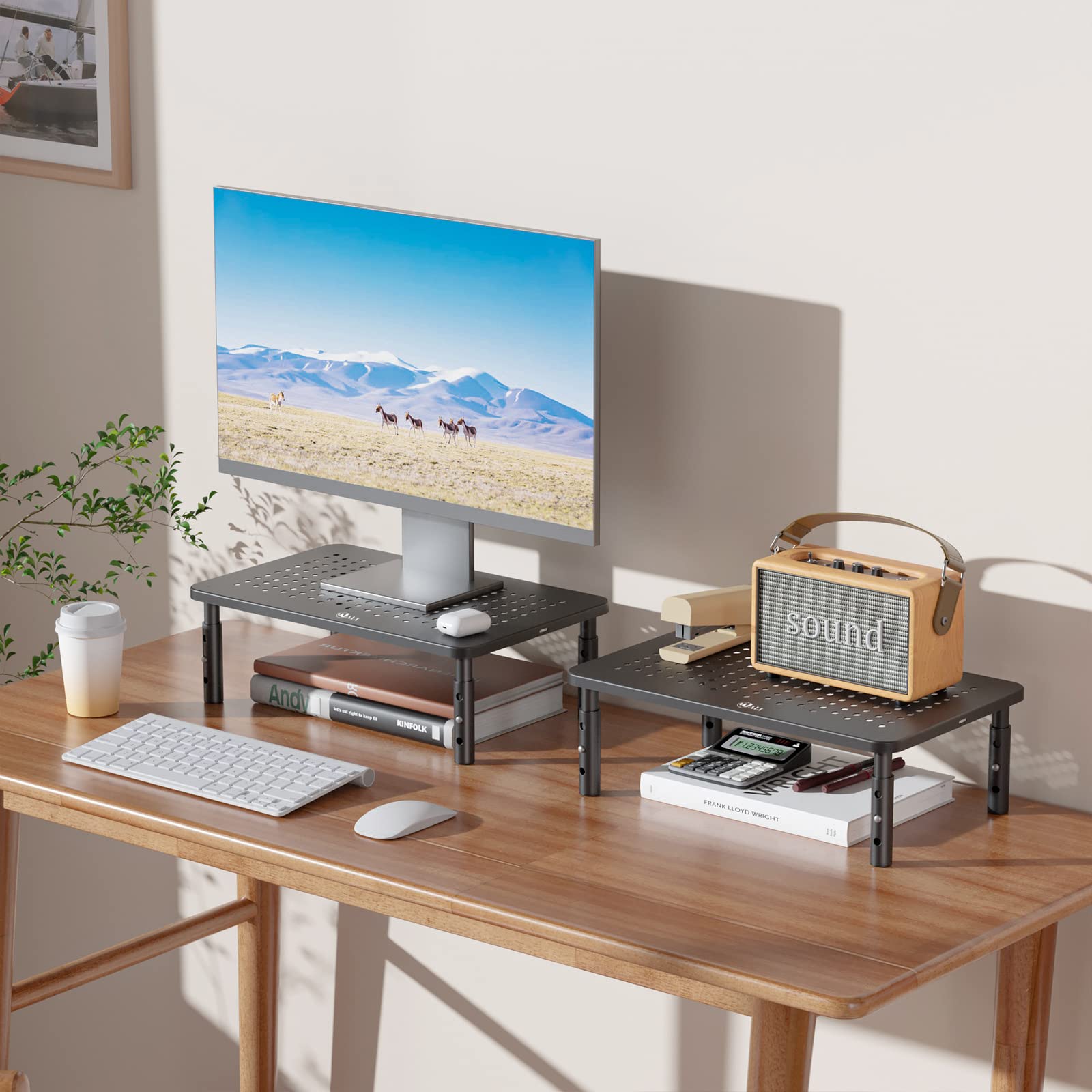 WALI Adjustable Dual Monitor Stand - 2 Pack Black for Office & Gaming Setup