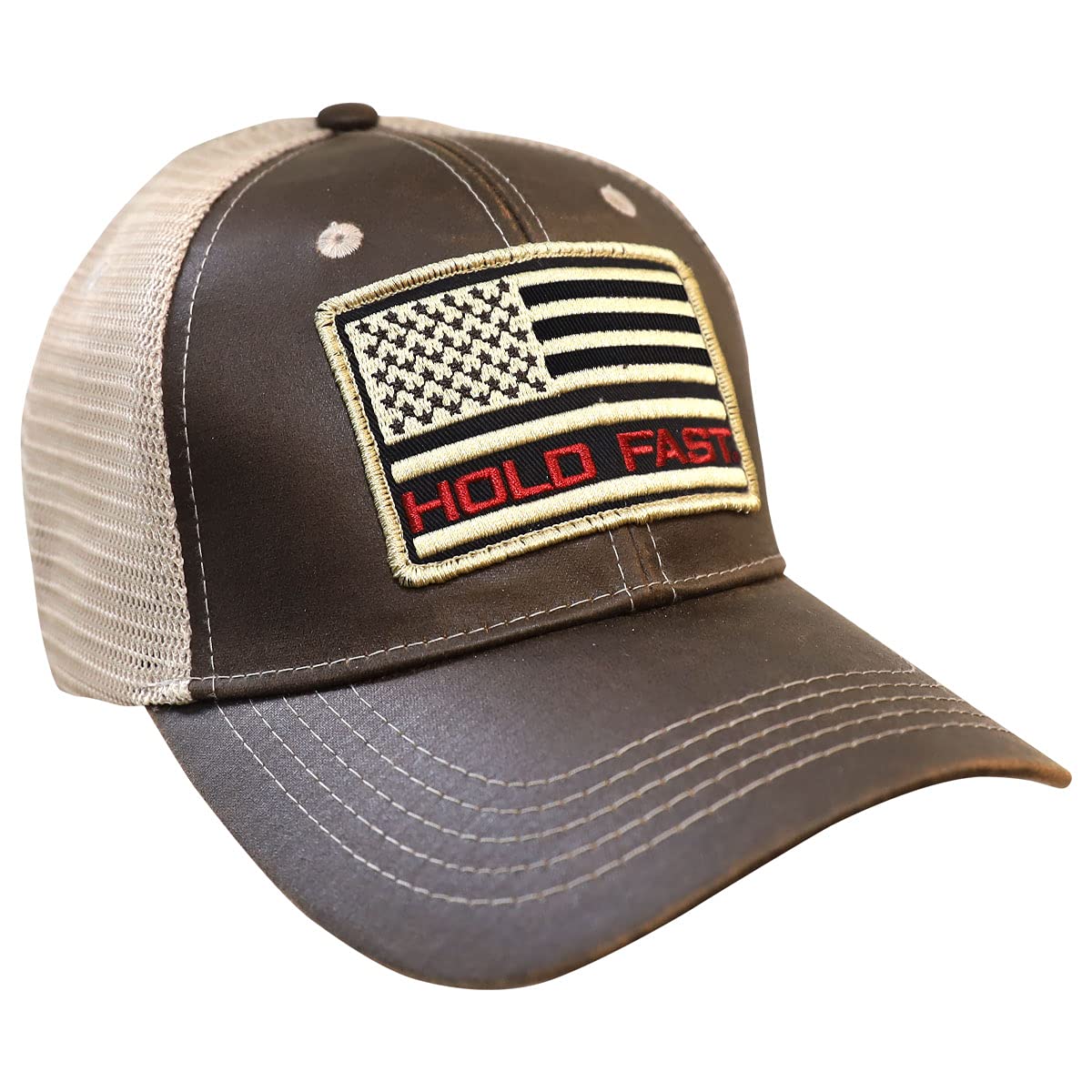 Hold Fast Men's Baseball Cap - American Flag Red & Tan - Adjustable Cotton Hat for Outdoor, Sports & Casual Wear