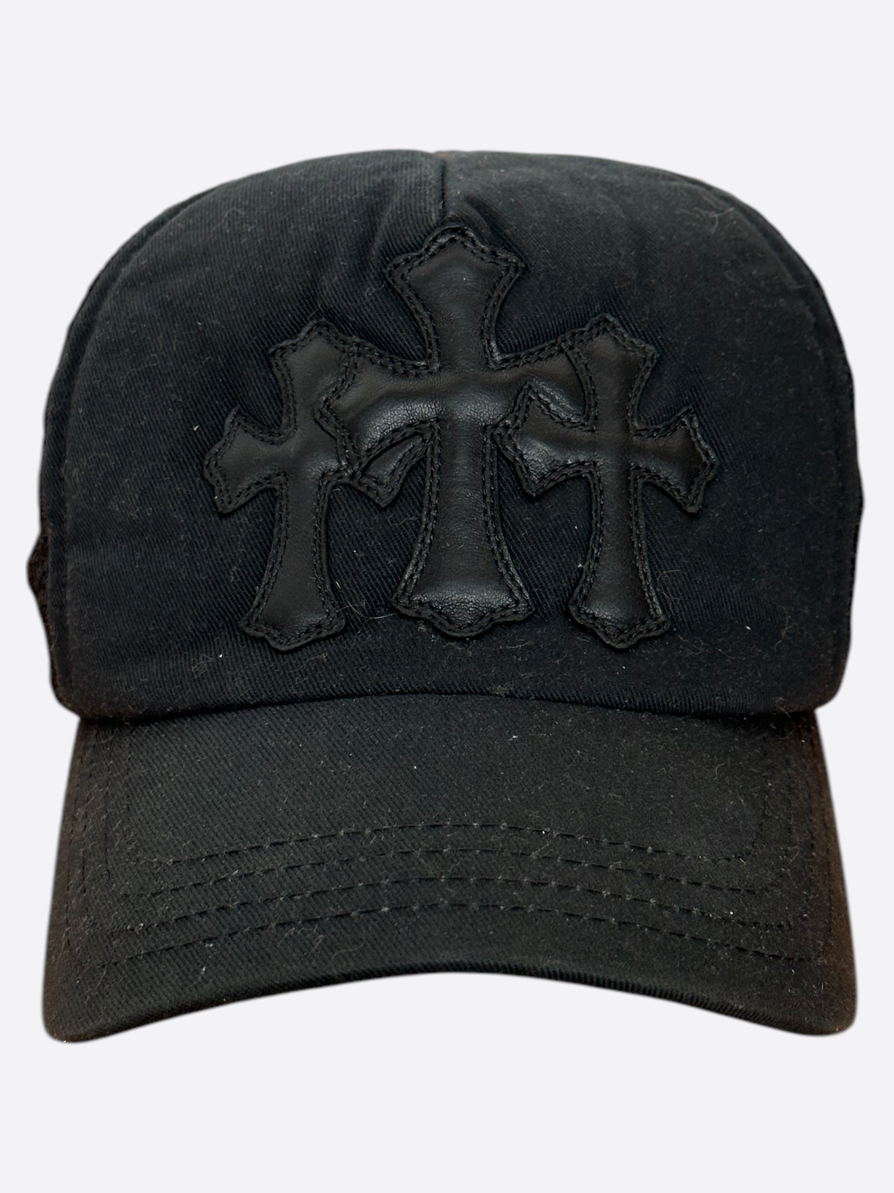 Chrome Hearts Black Triple Leather Cross Patch Trucker Hat - Stylish Unisex Baseball Cap for Men & Women - Perfect for Streetwear, Hip Hop Fashion, and Outdoor Activities