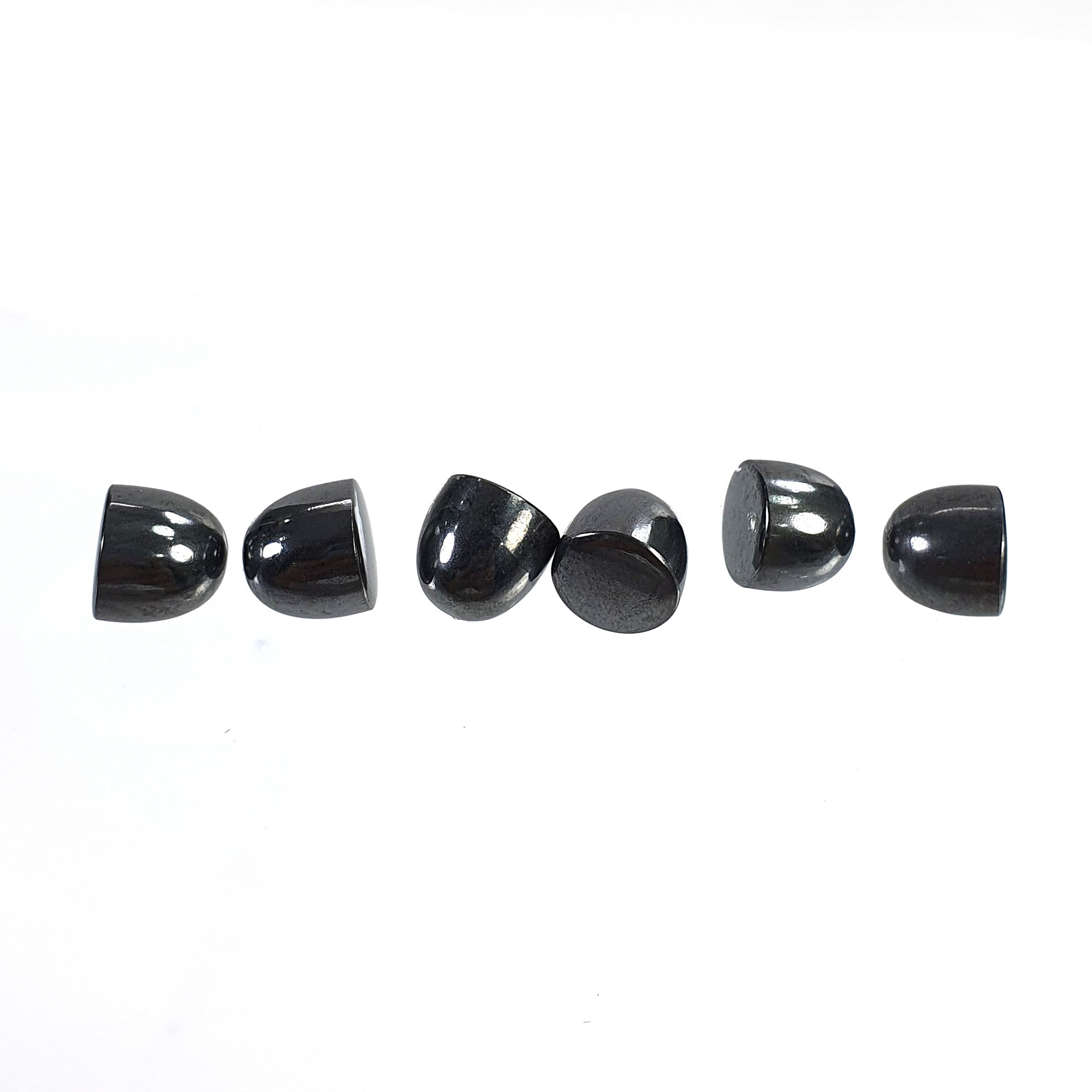 Natural Black Hematite Gemstone Cabochon - 86.10cts Untreated Unheated Hematite Bullet Shape (9.5mm, 6 Pieces) for Jewelry Making, Wire Wrapping & Healing Crystal Collection
