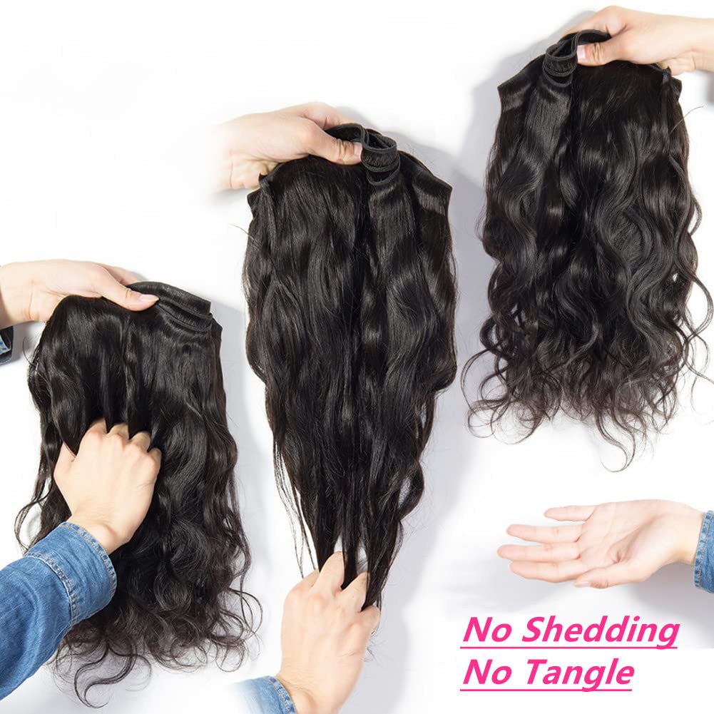 100% Brazilian Virgin Human Hair Bundles with Lace Closure - Body Wave Weave (16