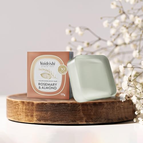 Vaidrishi Rosemary & Almond Nourishing Body Bar - Natural Handmade Soap for Dry Skin, Vegan & Cruelty-Free - Perfect for Daily Shower & Spa Relaxation