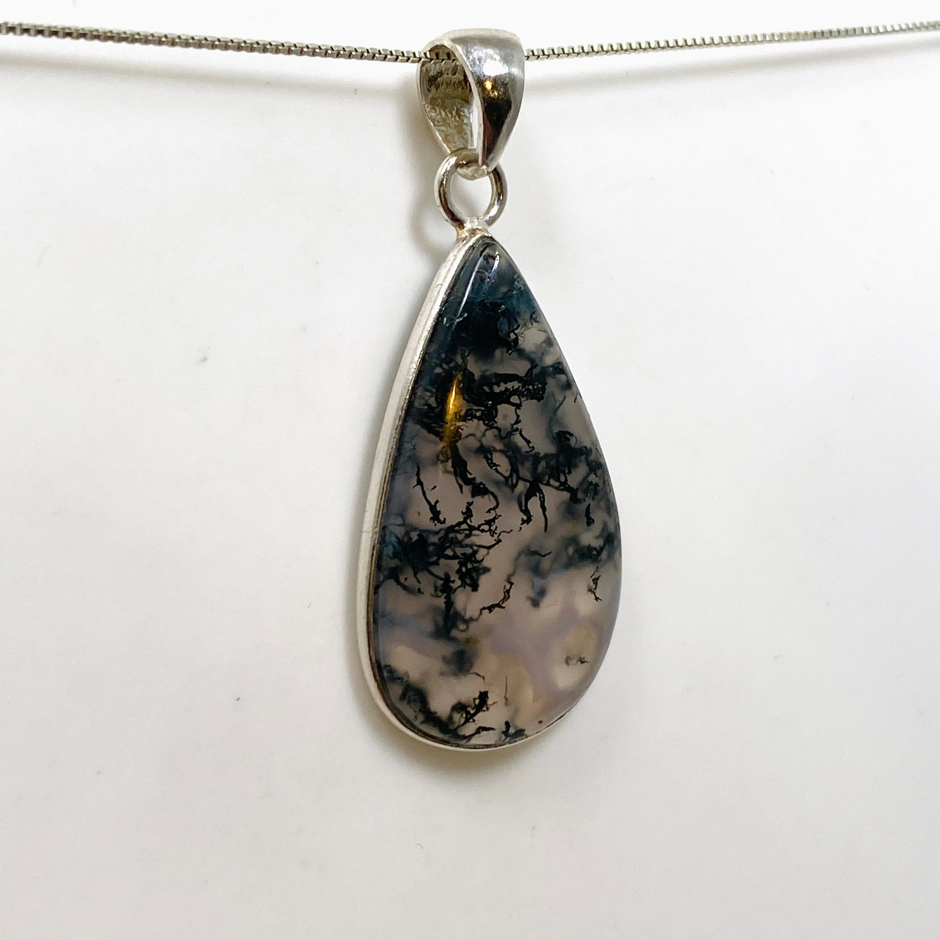 Natural Moss Agate Teardrop Cabochon Pendant - Handmade Gemstone Jewelry KPGJ4712 for Necklace Making, DIY Crafts & Spiritual Healing