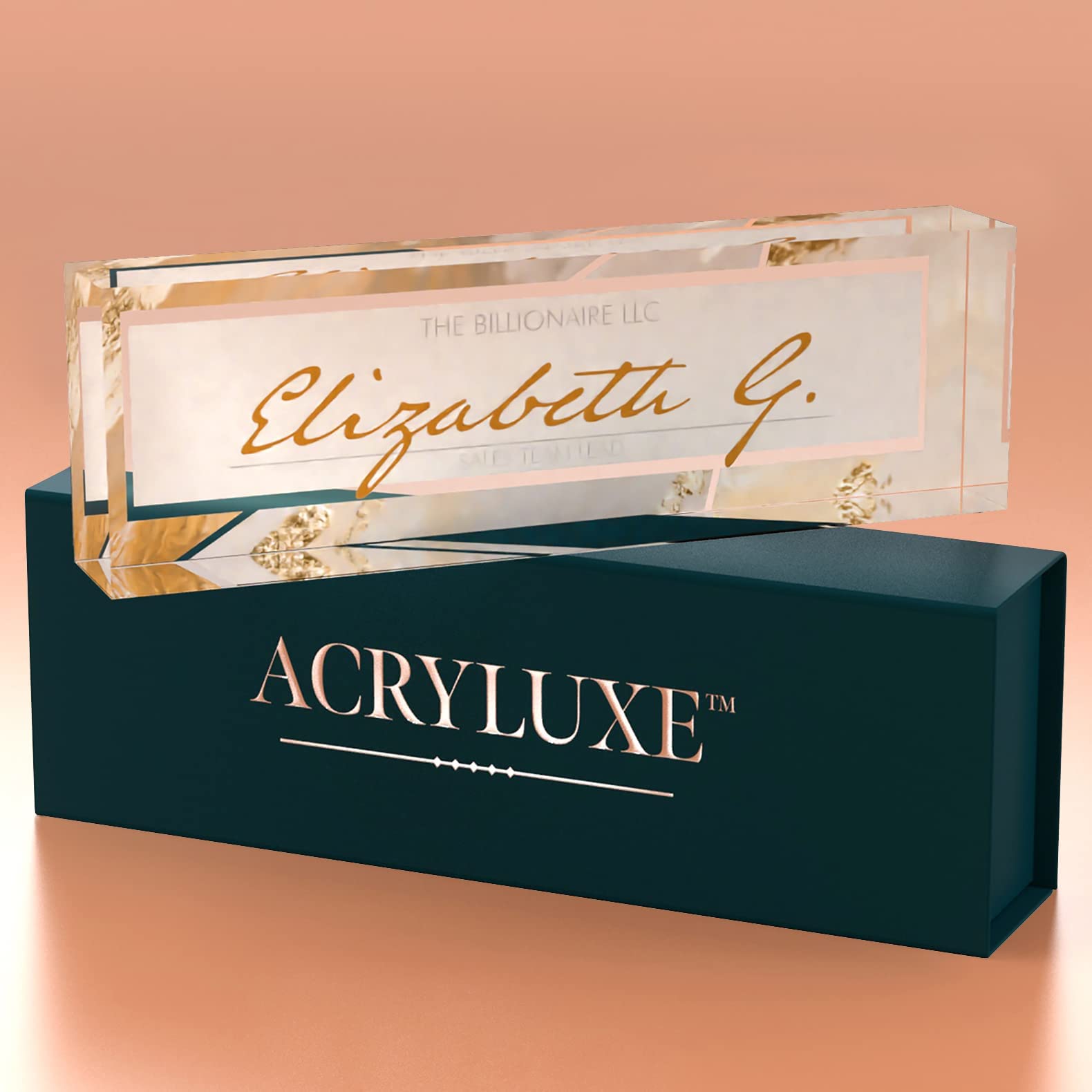 Personalized Desk Name Plate - Custom Engraved Acrylic Nameplate for Office (2.5x8 Inches) | Crystal Clear Thick Acrylic with Gift Box | Professional Office Decor & Desk Accessory | Perfect for Corporate Gifts, Executive Desks, and Reception Areas | Made in USA by ACRYLUXE