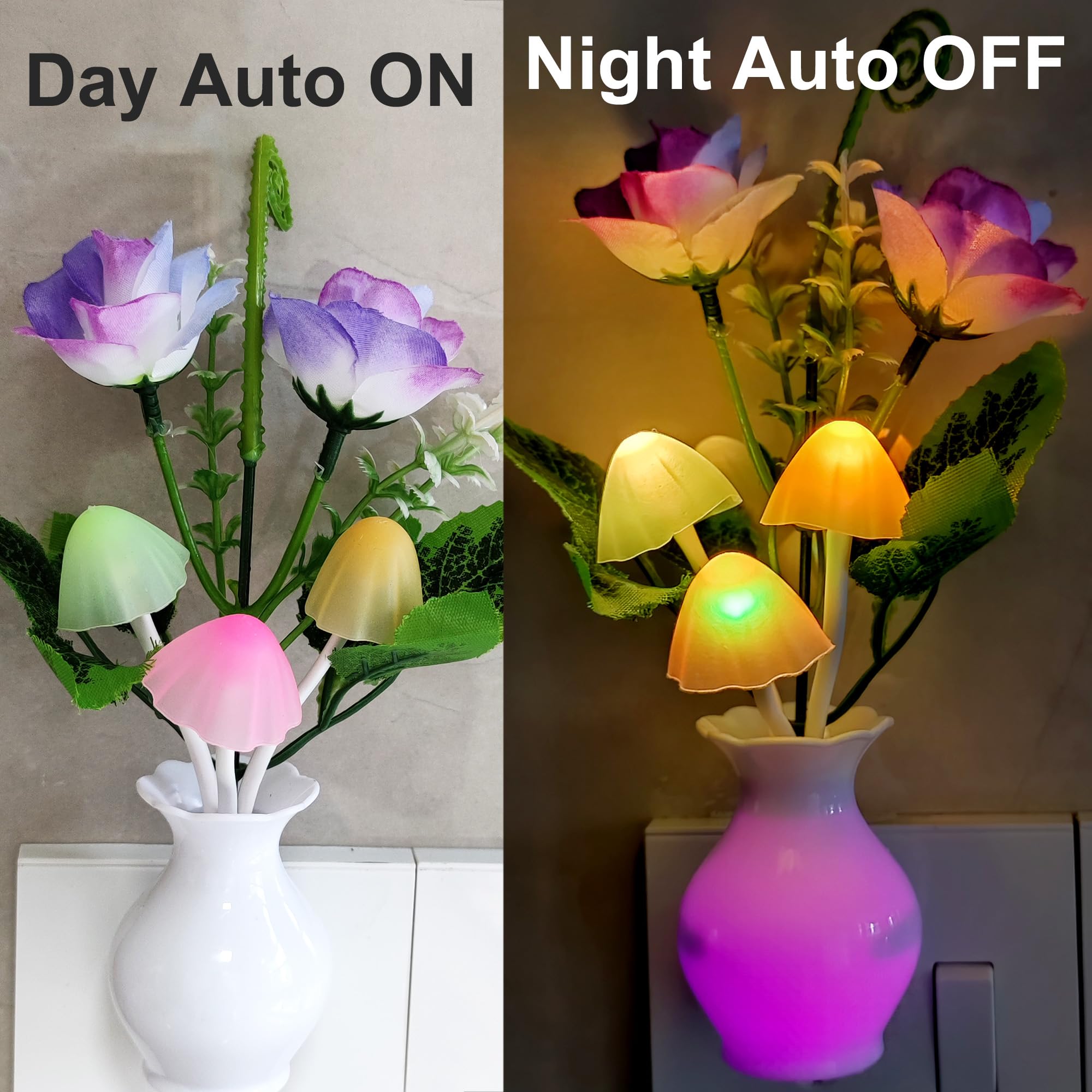 AUSAYE 3-Pack Rose Flower Night Lights - Plug-in Wall Sensor LED Lamp for Kids & Adults - Perfect for Bedroom, Bathroom, Kitchen, Hallway - Soft Glow for Nighttime Safety & Ambiance