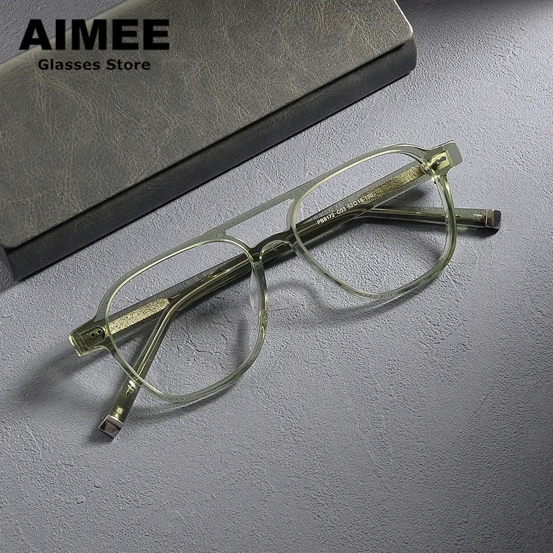 Aimee Unisex Full Rim Square Double Bridge Acetate Eyeglasses 8172 - Stylish & Durable Eyewear for Men & Women - Perfect for Work, Reading & Fashion Accessories