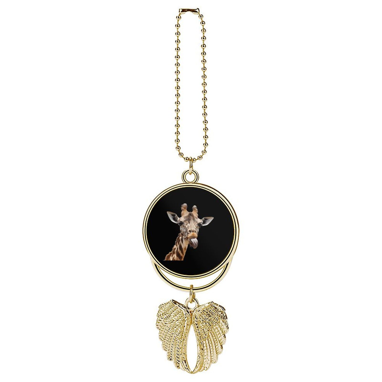 Funny Giraffe Tongue Car Mirror Hanging Decor - Cute Animal Themed Rearview Mirror Pendant with Angel Wings for Good Luck | Perfect Car Accessory for Gifts & Interior Decoration