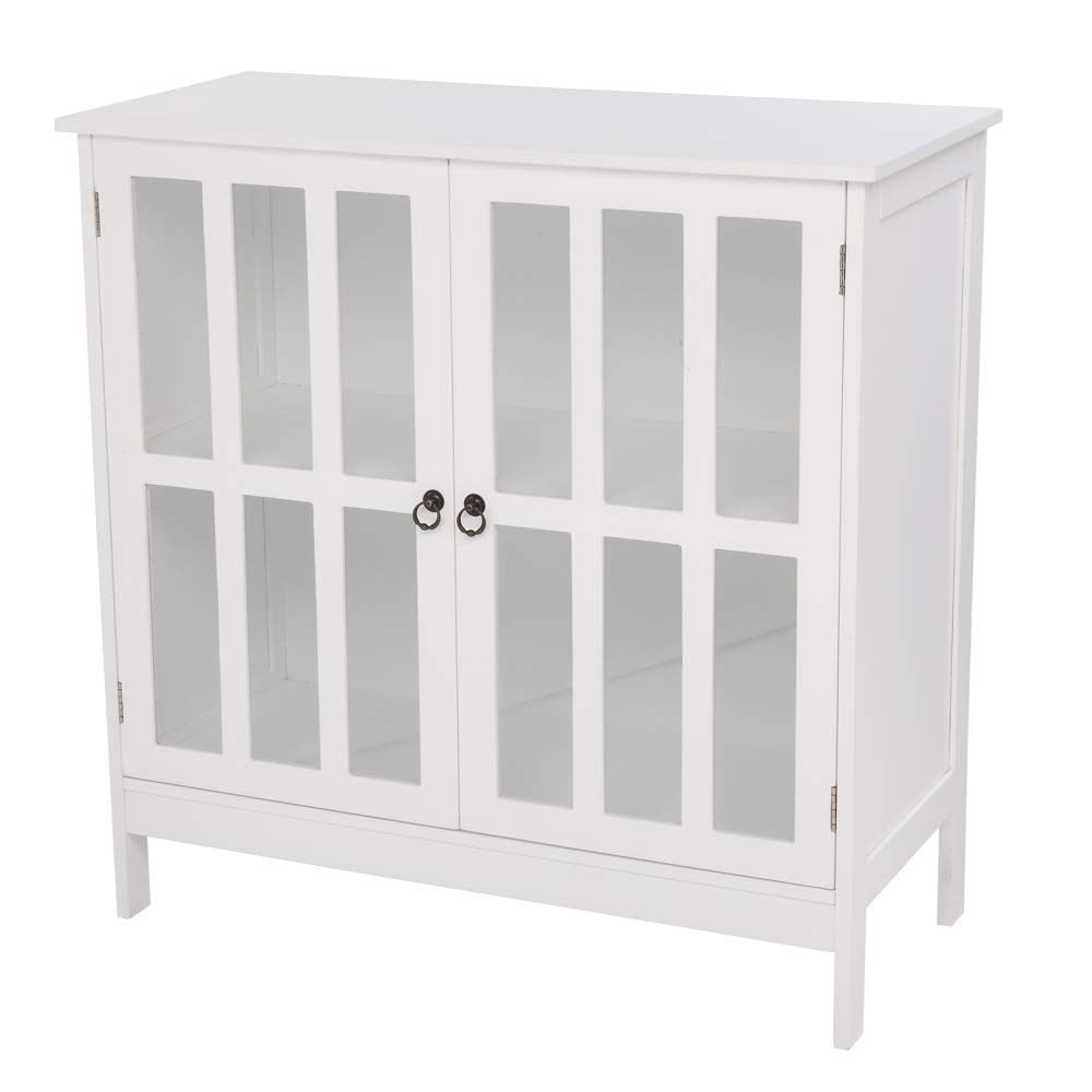 Kitchen Sideboard Storage Cabinet with 2 Doors - Multi-Functional Buffet Table for Dining Room & Kitchen Organization - Transparent White Finish - Perfect for Small Space Storage & Entertaining Guests