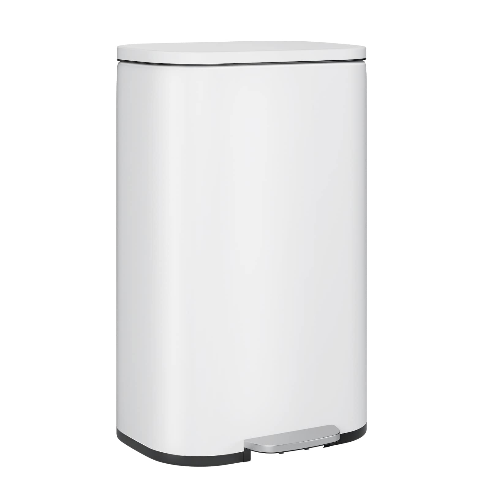Premium Stainless Steel Trash Can with Silent Lid - 50L White Kitchen & Outdoor Garbage Bin | Durable Pedal Design & Removable Inner Bucket | Ideal for Home, Office, Restaurant & Patio Use