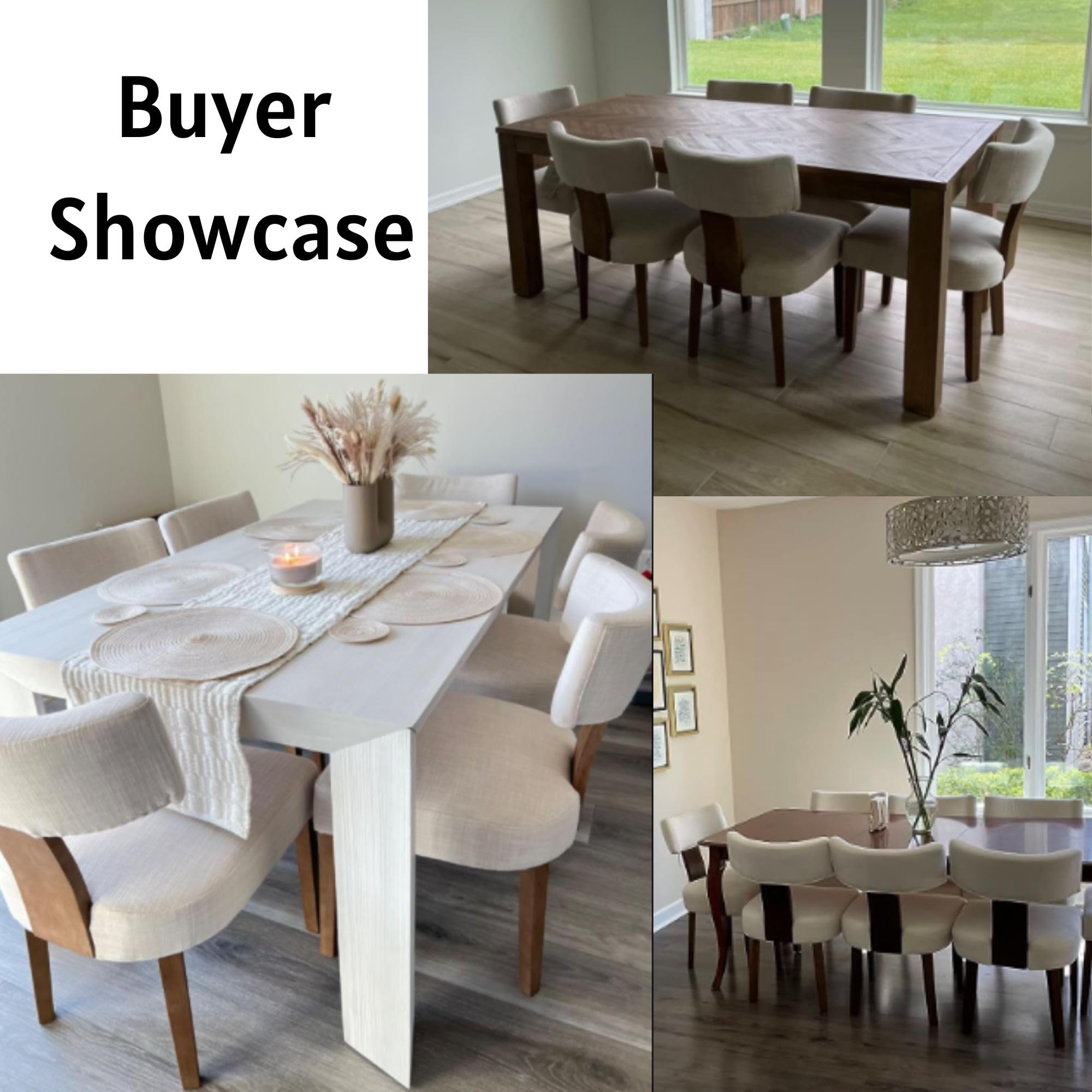 Modern Dining Chairs Set of 4 - Upholstered Side Chairs with Wood Legs & Linen Fabric - Curved Wingback Design for Living Room, Dining Room & Kitchen - Beige Home Decor - Perfect for Family Gatherings & Dinner Parties