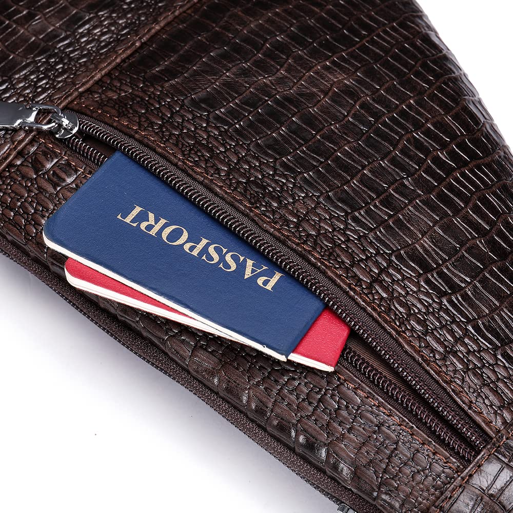 Genuine Leather Crocodile Sling Bag for Women & Men - Stylish Crossbody Shoulder Purse Backpack in Brown | Perfect for Travel, Work & Everyday Use