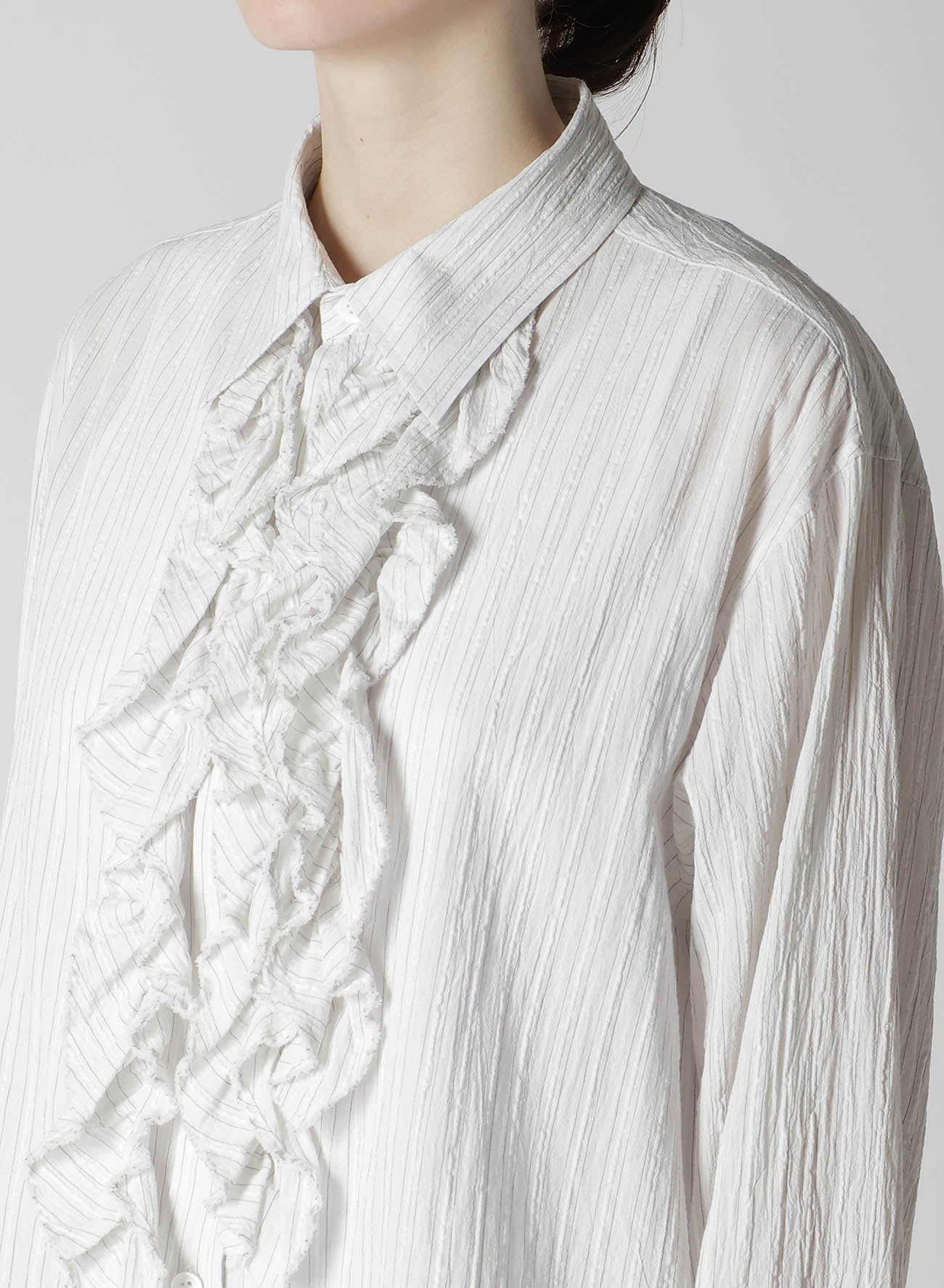 Stylish Cotton Voile Untrimmed Frill Stripe Blouse for Women - Perfect for Casual Outings, Office Wear & Summer Fashion