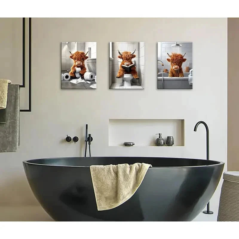 3-Piece Playful Brown Cows Metal Wall Art - Ready to Hang Farmhouse Decor for Living Room, Nursery & Kitchen