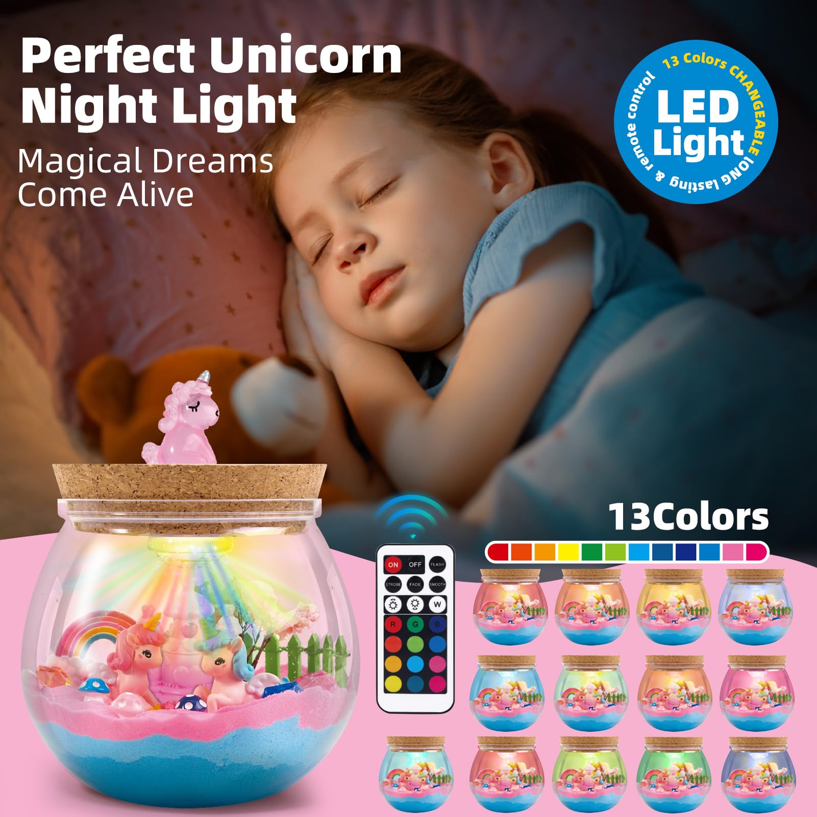 DIY Unicorn Terrarium Kit for Kids Ages 6-8 - Light Up Craft Toy with Glowing LED Base - Creative STEM Educational Gift for Christmas & Birthday - Perfect for Bedroom Decor, Science Projects & Imaginative Play