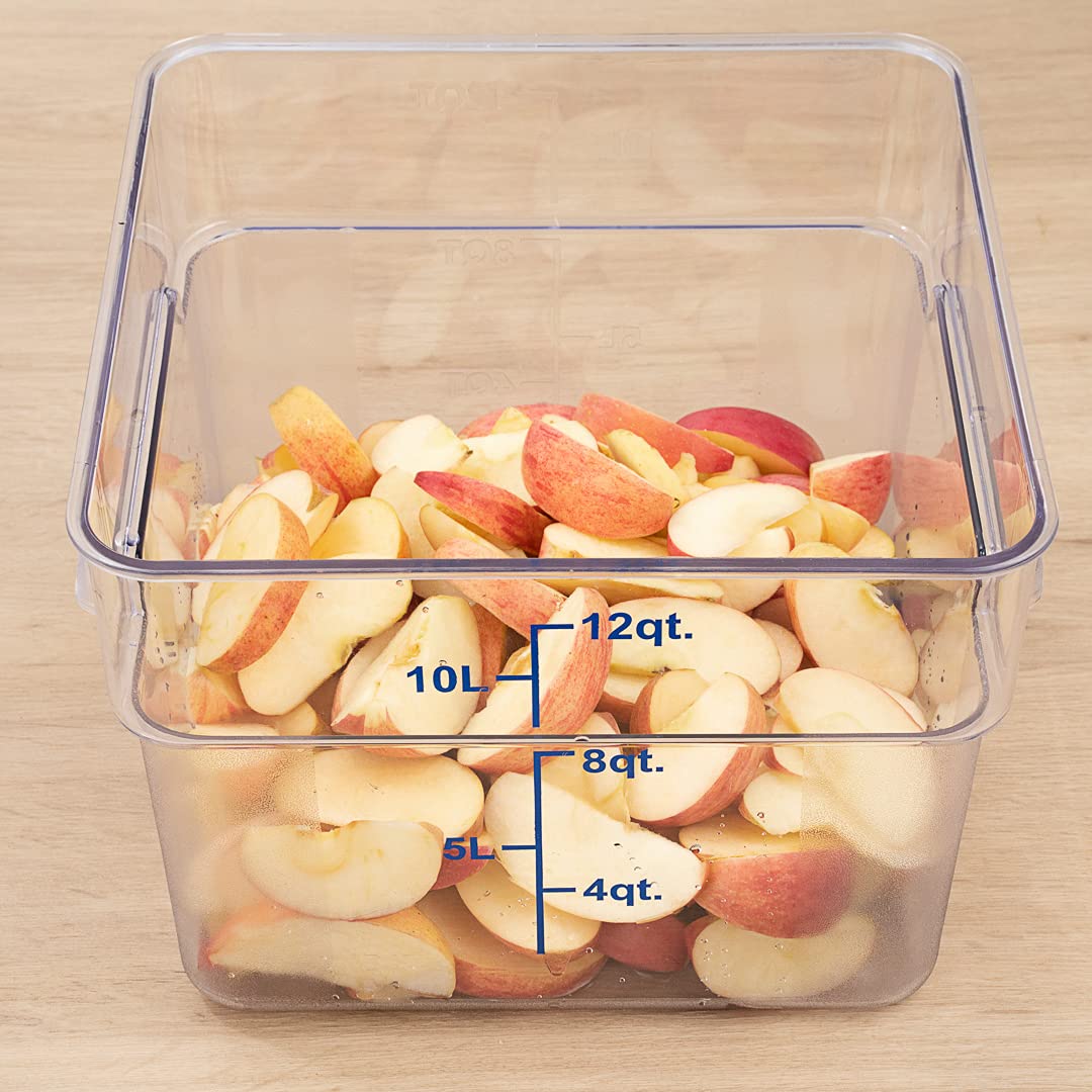 Met Lux 12 Quart Brine Bucket - Square Marinating Container with Volume Markers & Built-In Handle | Clear & Blue Plastic Dough Rising Bucket | Freezer Safe (Lid Sold Separately) | Perfect for Meat Brining, Pickling, Bread Dough Rising & Food Storage