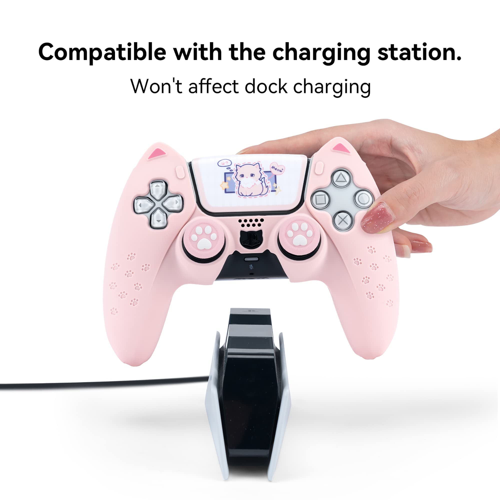 Pink Cat Paw PS5 Controller Grip - Anti-Slip Silicone Cover for Wireless Gaming Accessories - Perfect for Playstation 5 Players