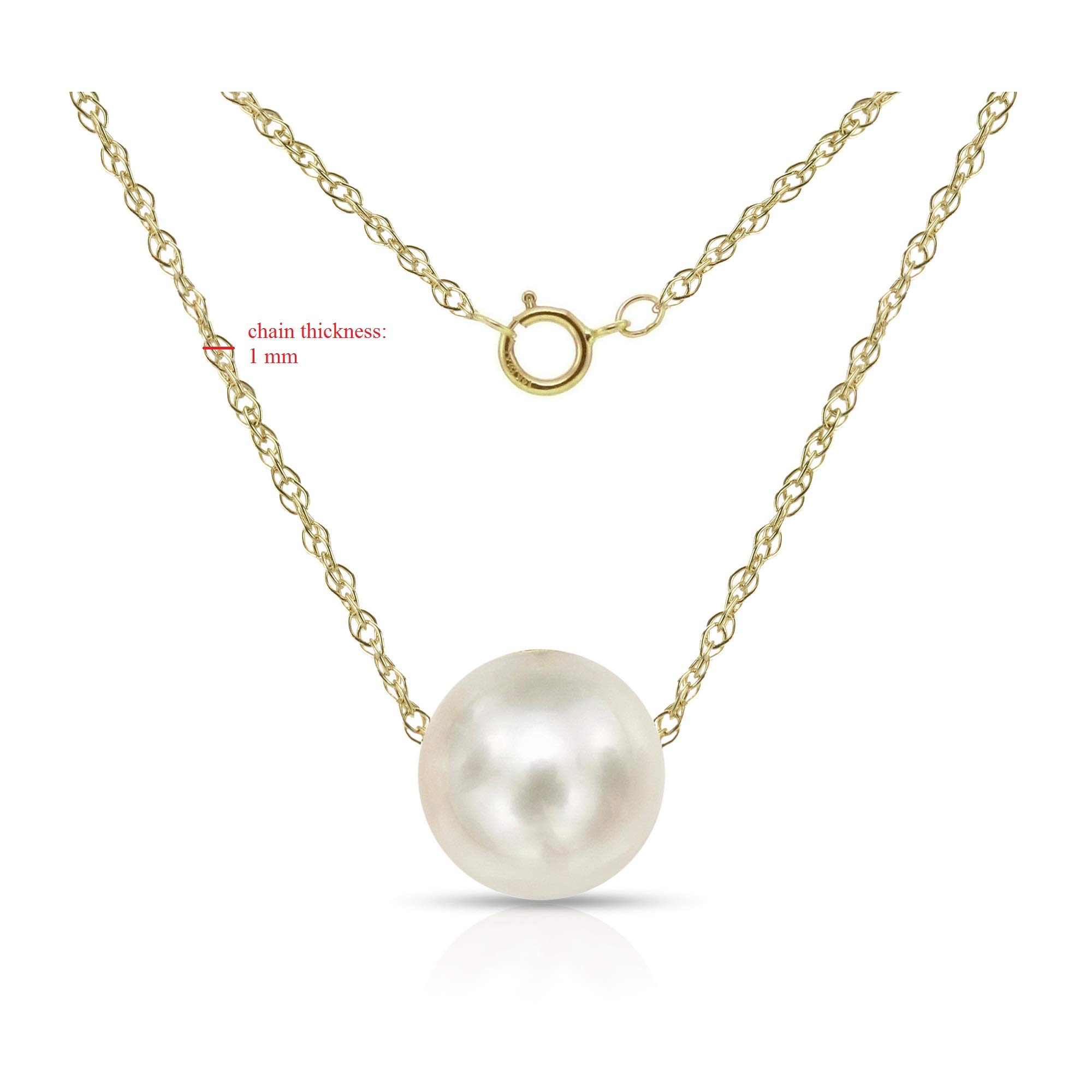 14K Yellow Gold Chain Necklace with 7-7.5mm Pink Freshwater Pearl Pendant - 18 Inch Elegant Pearl Jewelry for Women, Perfect for Weddings, Anniversaries & Special Occasions