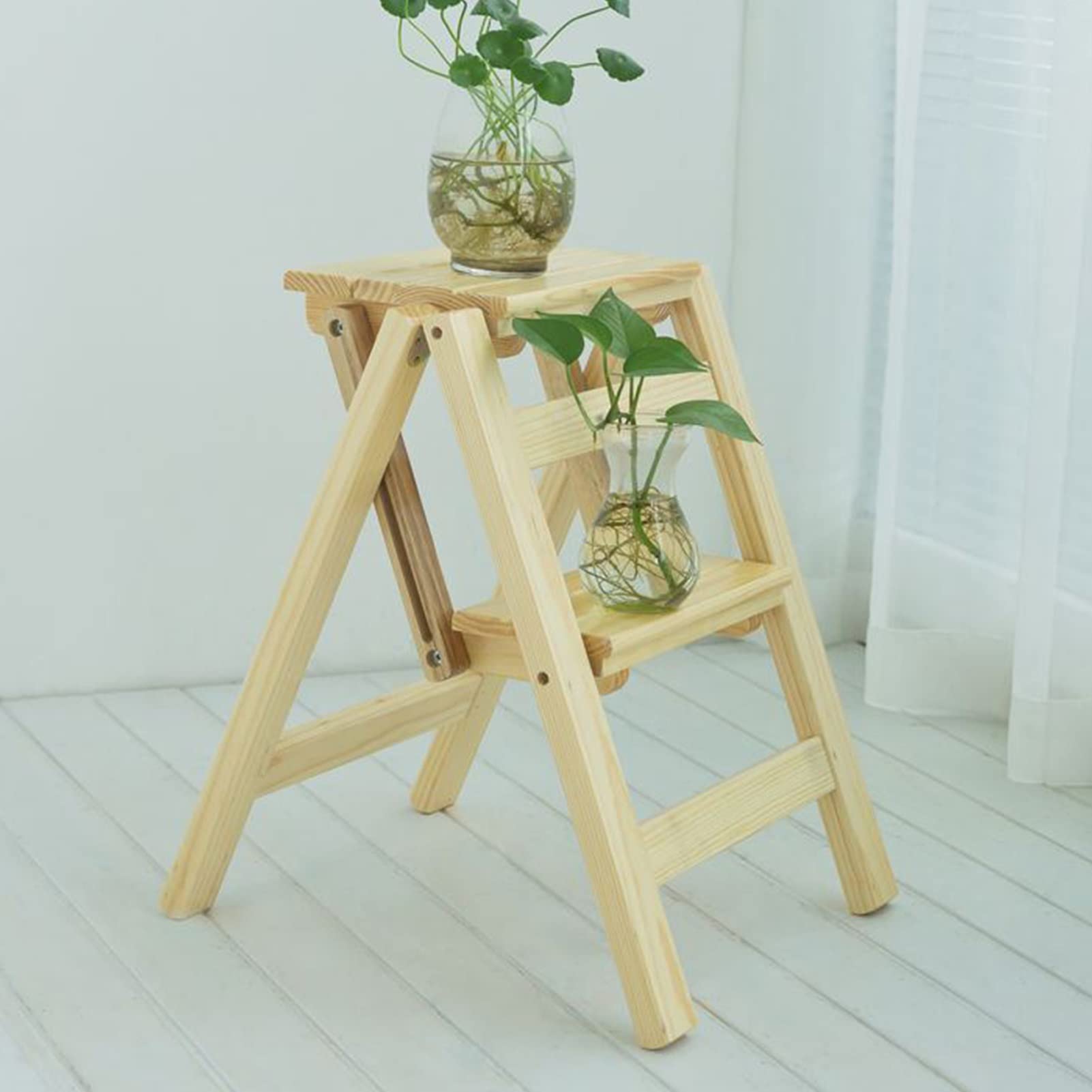 2-Step Wooden Folding Step Stool - Multifunctional Ladder Stool for Home, Library, and Display Shelves | Compact Step Stool for Climbing, Reaching, and Organizing | Perfect for Kids, Seniors, and Home Organization