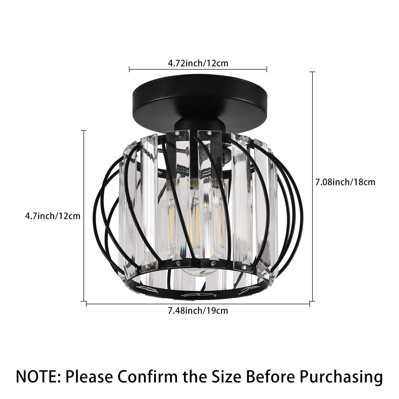 Black Crystal Chandelier Ceiling Light - Modern Elegant Lighting Fixture for Kitchen, Dining Room, Living Room, Hallway, Entryway, Balcony, Bar & Farmhouse Decor | Perfect for Home, Restaurant & Commercial Spaces