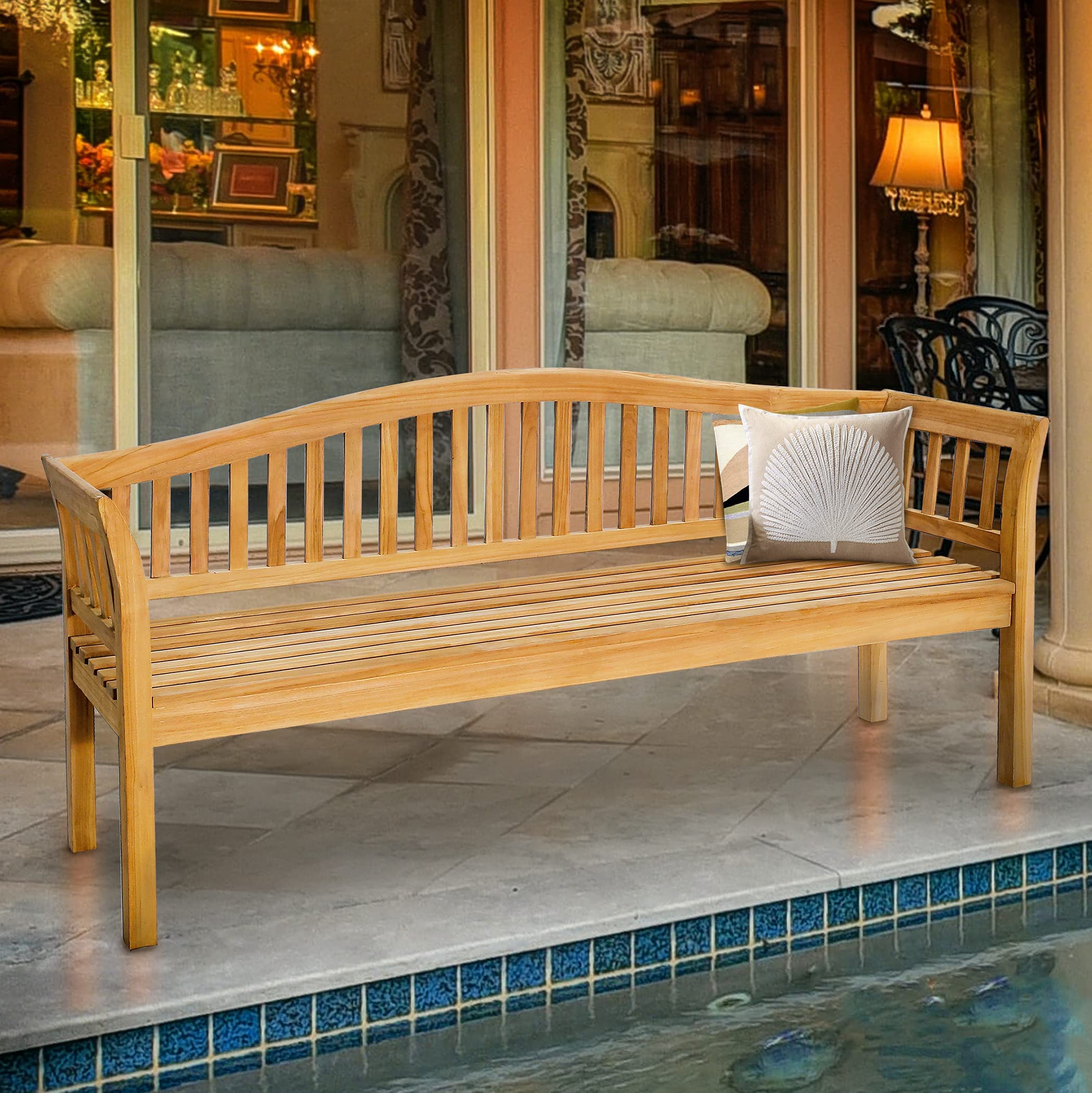 Premium 6-Foot Teak Wood Outdoor Patio Bench - Seven Seas Teak Oklahoma - Weather-Resistant Garden Seating for Backyard, Poolside & Deck Use