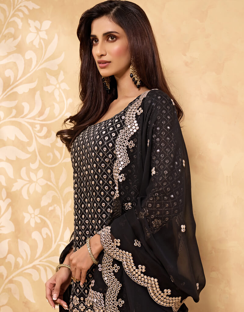 Elegant Black Palazzo Style Salwar Suit - Premium Georgette Fabric for Women - Perfect for Weddings, Parties & Festive Occasions