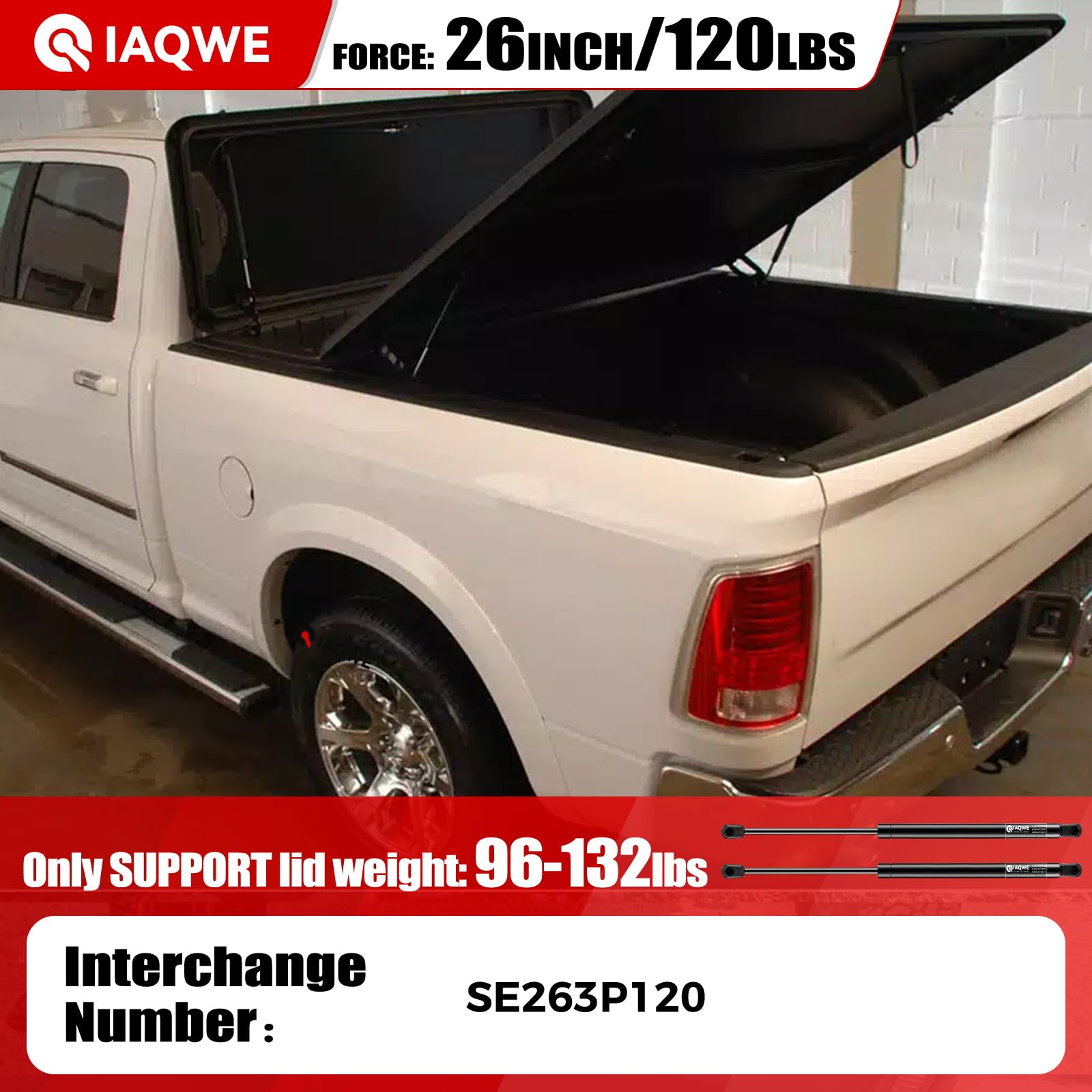 Heavy Duty 26 Inch 120Lb Gas Struts Lift Support for Tonneau Cover, RV Bed, TV Cabinet, Toolbox & Camper Window - 2 Pack Shock Absorbers for Smooth Opening & Closing - Perfect for Trucks, Storage Boxes & Floor Hatches