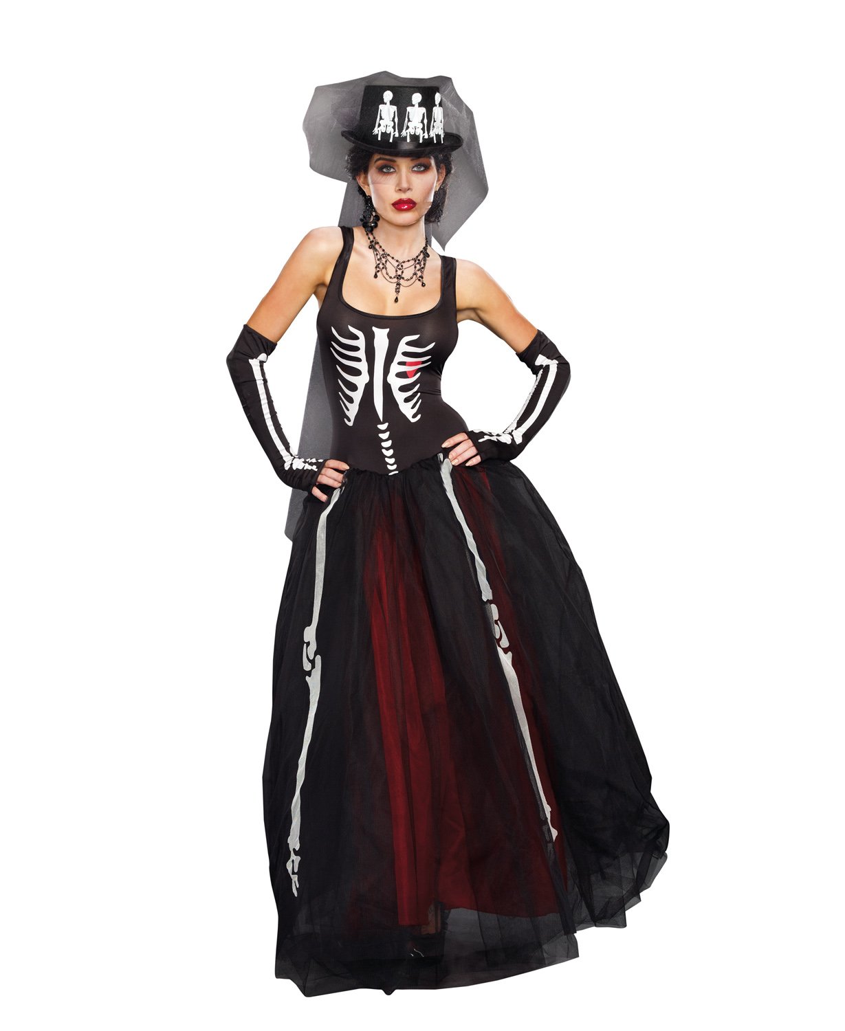 Dreamgirl Women's Ms. Bones Halloween Costume Set with Hat - Sexy Skeleton Outfit for Parties & Cosplay