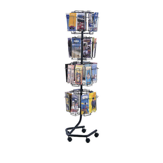 32-Pocket Black Rotary Pamphlet Display Stand for Brochures & Flyers - Perfect for Trade Shows, Retail Stores & Office Reception Areas