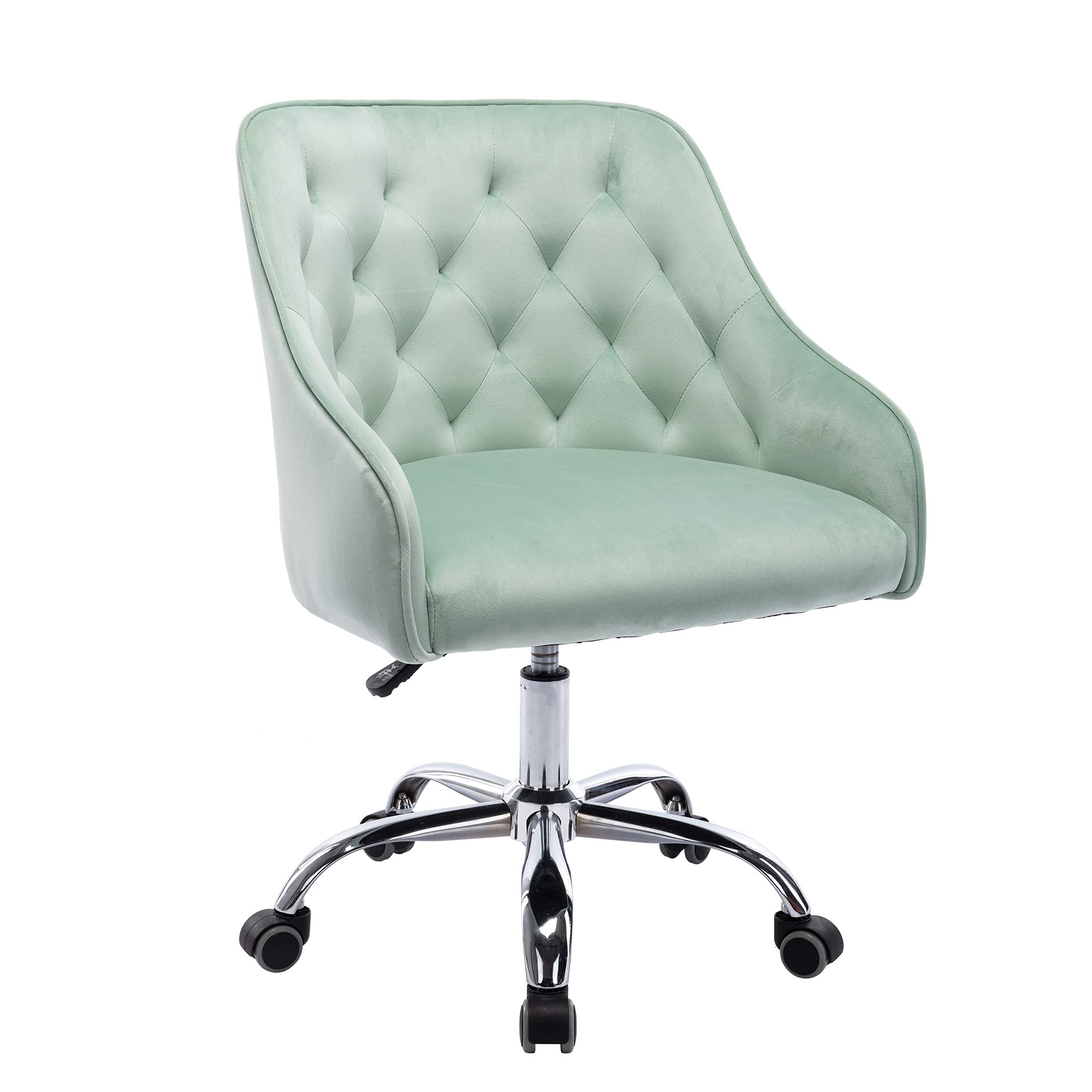 Velvet Seashell Accent Chair - Adjustable Height Swivel Office Chair, Armless Rolling Vanity Chair for Girls Bedroom & Study Room, Stylish Comfy Upholstered Seat (Mint Green) - Perfect for Home Office, Dressing Room & Small Spaces