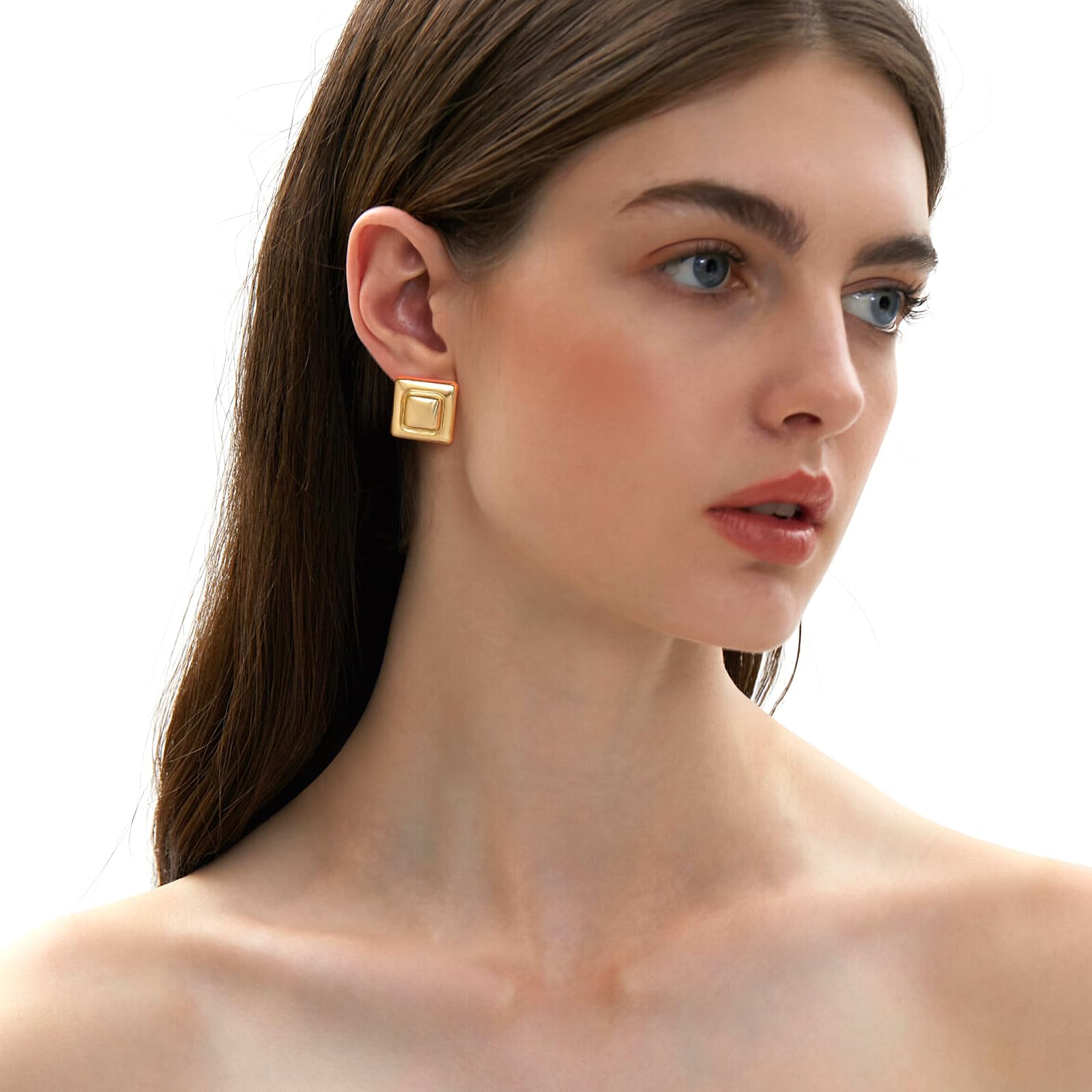 Gold Square Stud Earrings for Women - Polished Spiral Design Hypoallergenic Earrings | Perfect Birthday Gift, Anniversary Jewelry for Her | Everyday Wear, Date Night, Office & Special Occasions