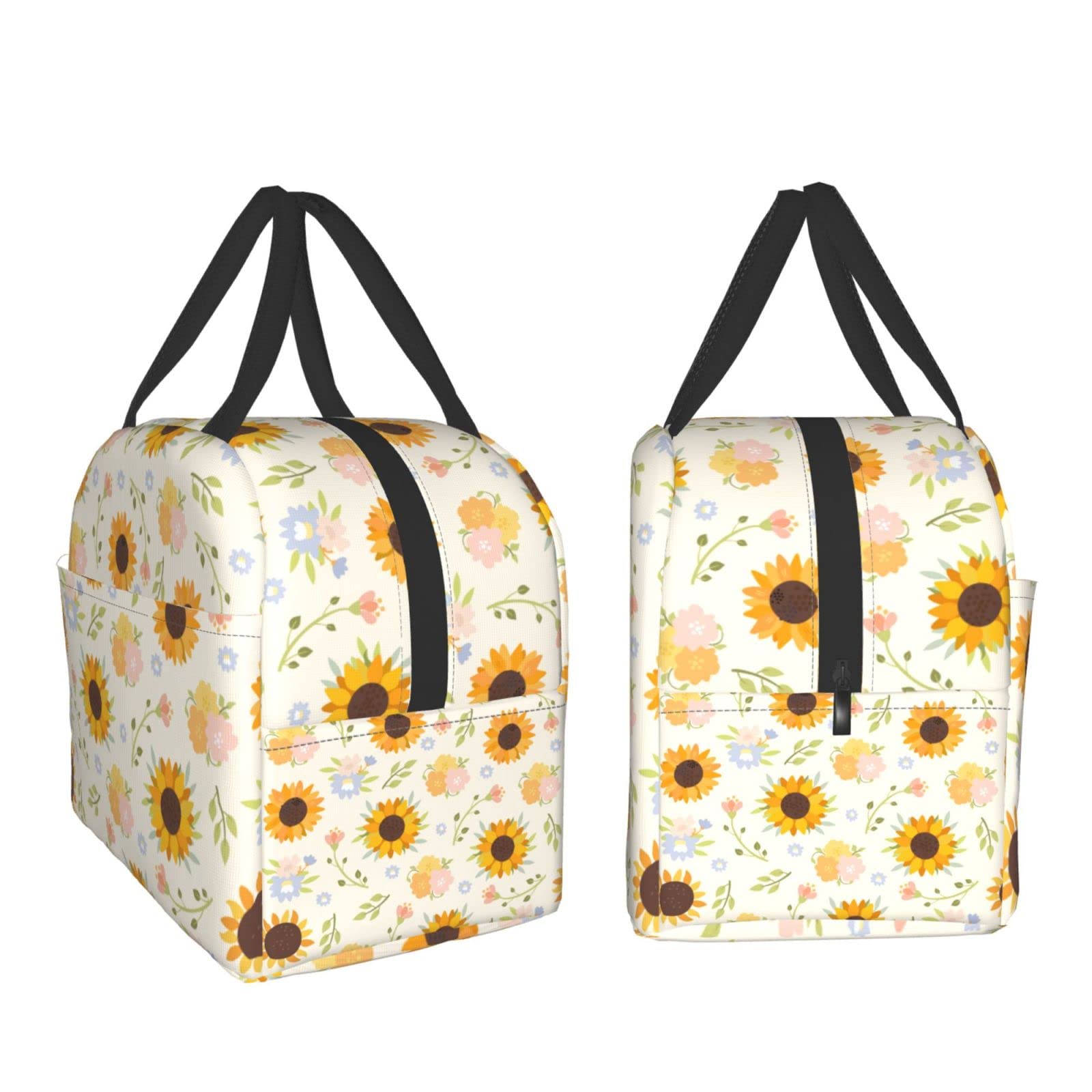 Insulated Sunflower Floral Lunch Bag - Reusable & Leak-Proof Lunch Box for Men & Women | Perfect for Work, School, Travel & Picnic | Portable Meal Container with Thermal Insulation