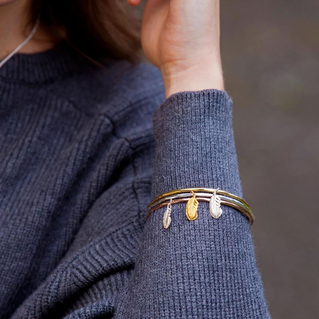 Elegant Feather Bangle Bracelet - Sterling Silver & 14K Gold Plated Jewelry for Women | Perfect for Parties, Weddings & Everyday Wear
