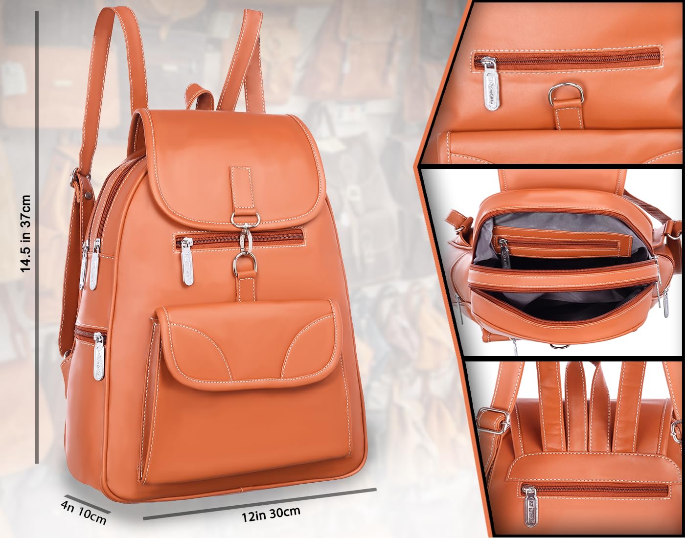 Fd Fashion 25L Medium Premium Faux Leather Water Resistant Backpack for Women - Stylish College Bag, Office Bag & Lightweight Daypack for School, Work & Travel