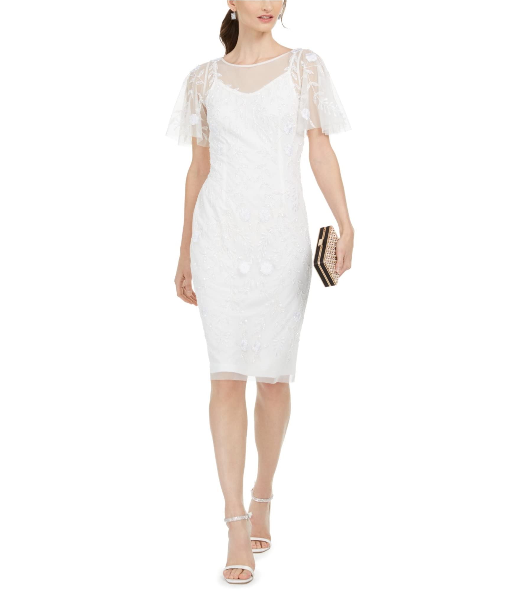 Adrianna Papell Women's Embellished Sheath Dress - Elegant White Formal Gown Size 6 for Weddings, Parties & Evening Events