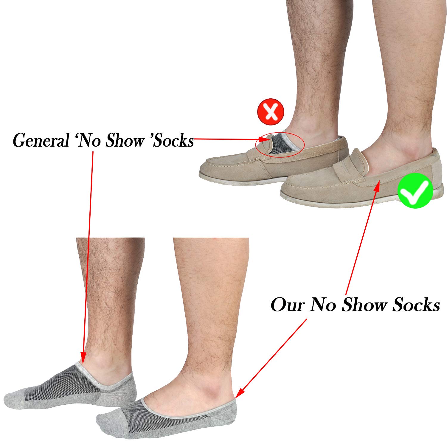 JORMATT Genuine Men's No Show Socks - Low Cut Cotton Loafer & Sneaker Socks with Non-Slip Grips - Breathable & Comfortable for Casual Wear, Sports & Daily Use