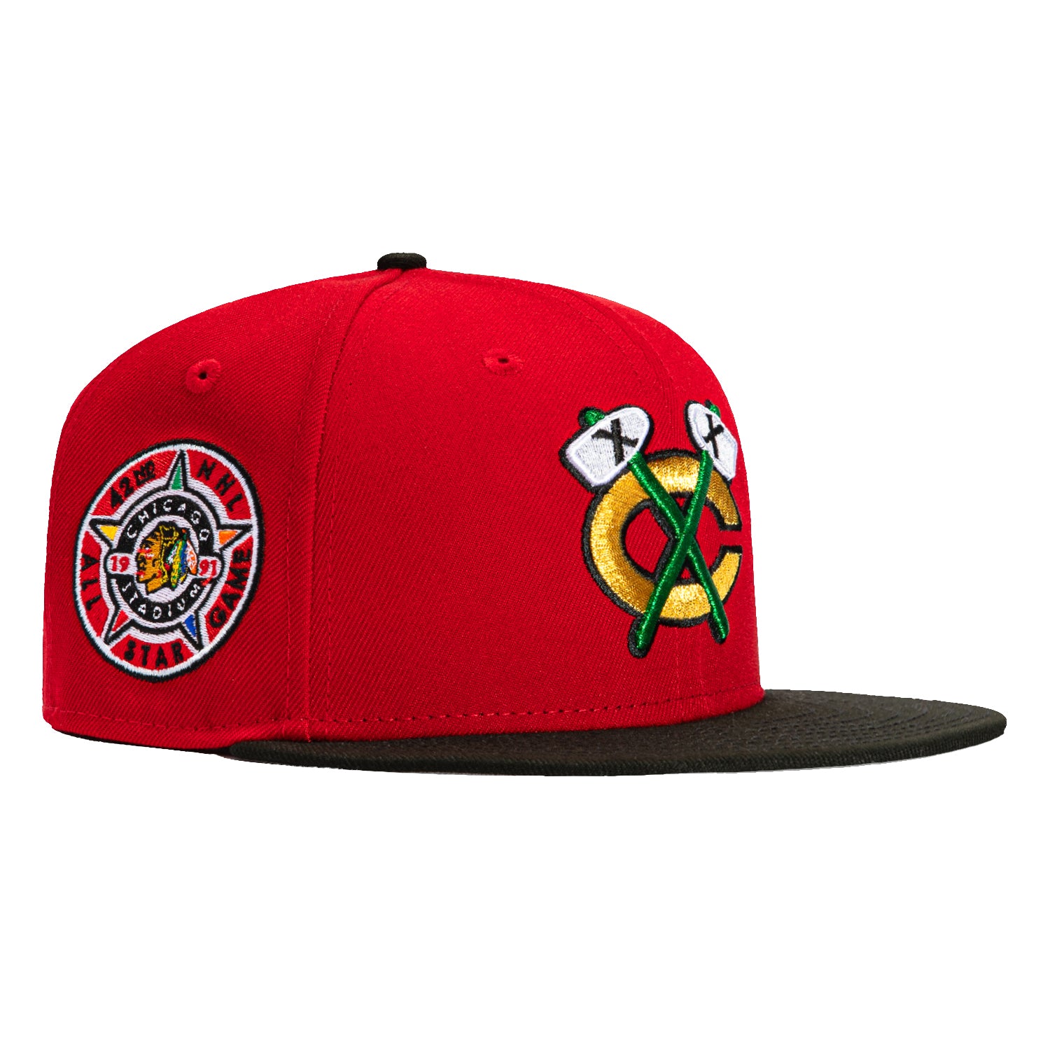 New Era 59Fifty Chicago Blackhawks 1991 All Star Game Patch Alternate Snapback Hat - Red & Black Hockey Cap for NHL Fans & Sports Enthusiasts - Perfect for Games, Collecting & Streetwear Fashion