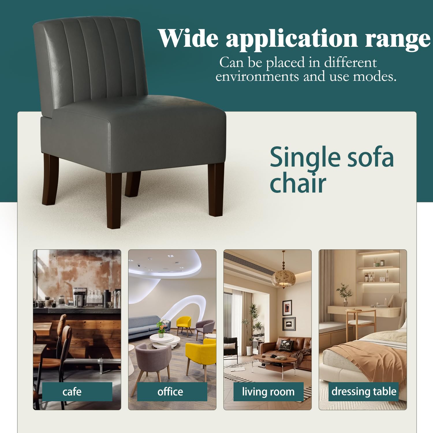 Armless Accent Chairs - Modern Upholstered Dining & Living Room Chairs with Solid Wood Legs - Genuine Leather Reading Chair for Adults - Comfortable Bedroom, Vanity & Kitchen Seating (Asphalt Black) - Perfect for Small Spaces, Home Office & Cozy Reading Nooks