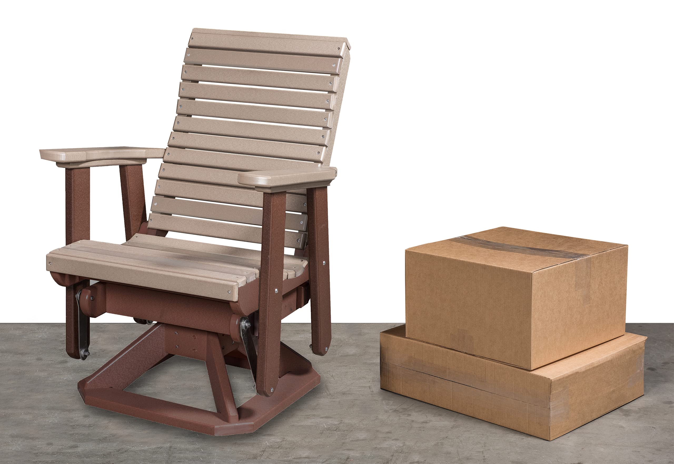 Modern Horizontal Slat High Back Poly Glider Chair - Outdoor Patio Furniture with Weather-Resistant Cushions (Black & Weatherwood) - Perfect for Garden, Deck, Porch Relaxation & Backyard Lounging