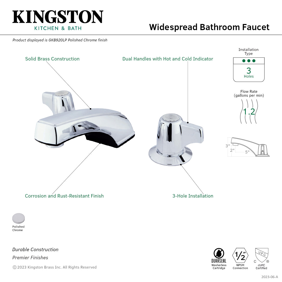 Americana GKB920LP Two Handle 3 Hole Widespread Bathroom Faucet in Polished Chrome - Perfect for Modern Bathroom Vanities and Sink Upgrades