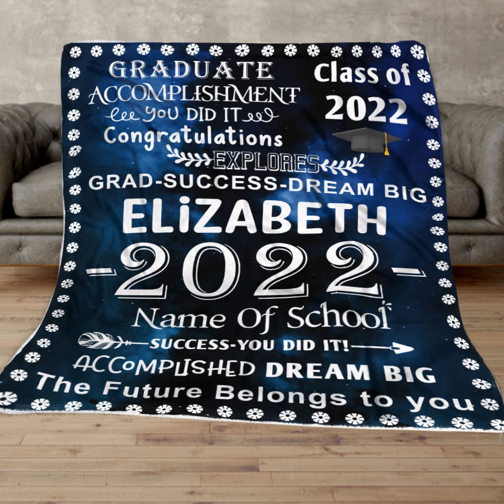 Personalized Graduation Throw Blanket 2022 - Custom School Name Blanket with Year | Unique Graduation Gift for Students | Perfect for College Dorm, Outdoor Picnics & Graduation Parties