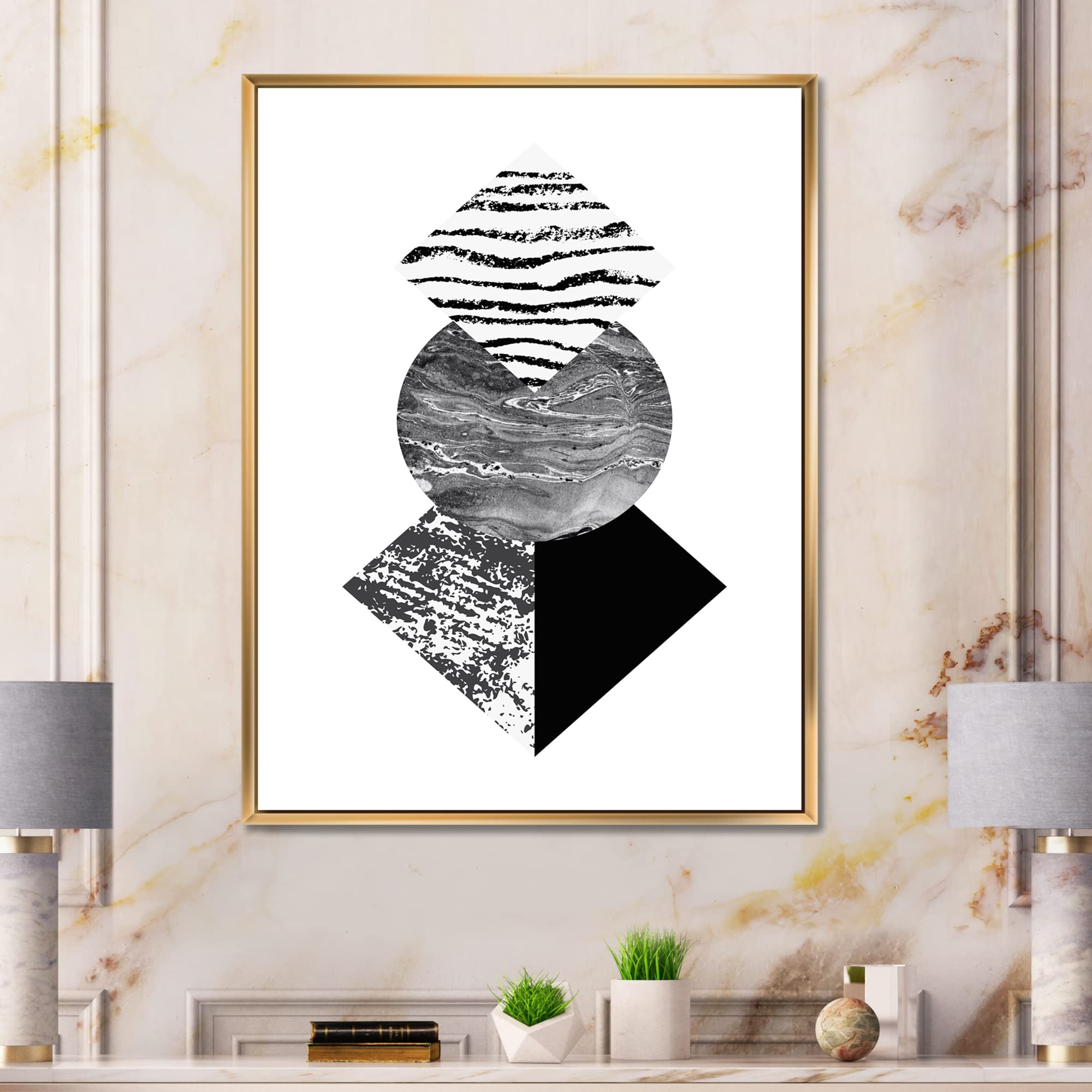 Modern Framed Canvas Wall Art Print - Tropical Palm Leaf with Abstract Geometric Shapes | Perfect for Living Room, Bedroom & Office Decor